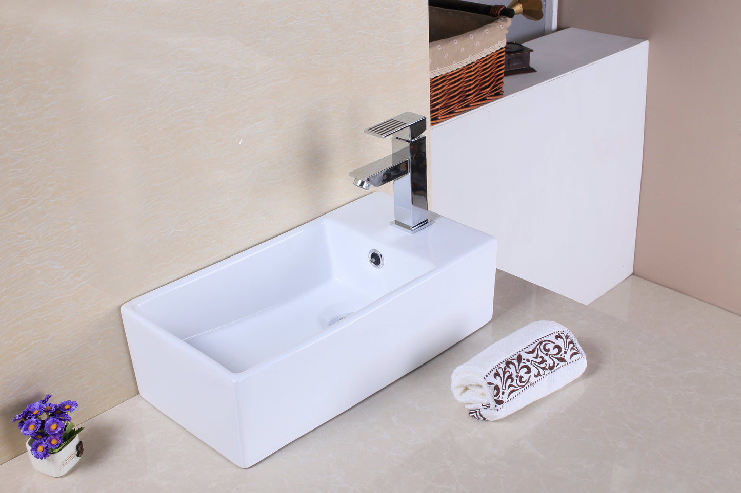 American Imaginations AI-26391 19" White Rectangular Above Counter Modern Bathroom Vessel Sink Set