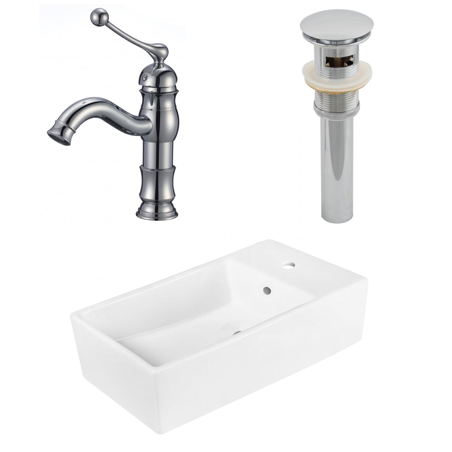 American Imaginations AI-26394 19" White Rectangular Above Counter Modern Bathroom Vessel Sink Set