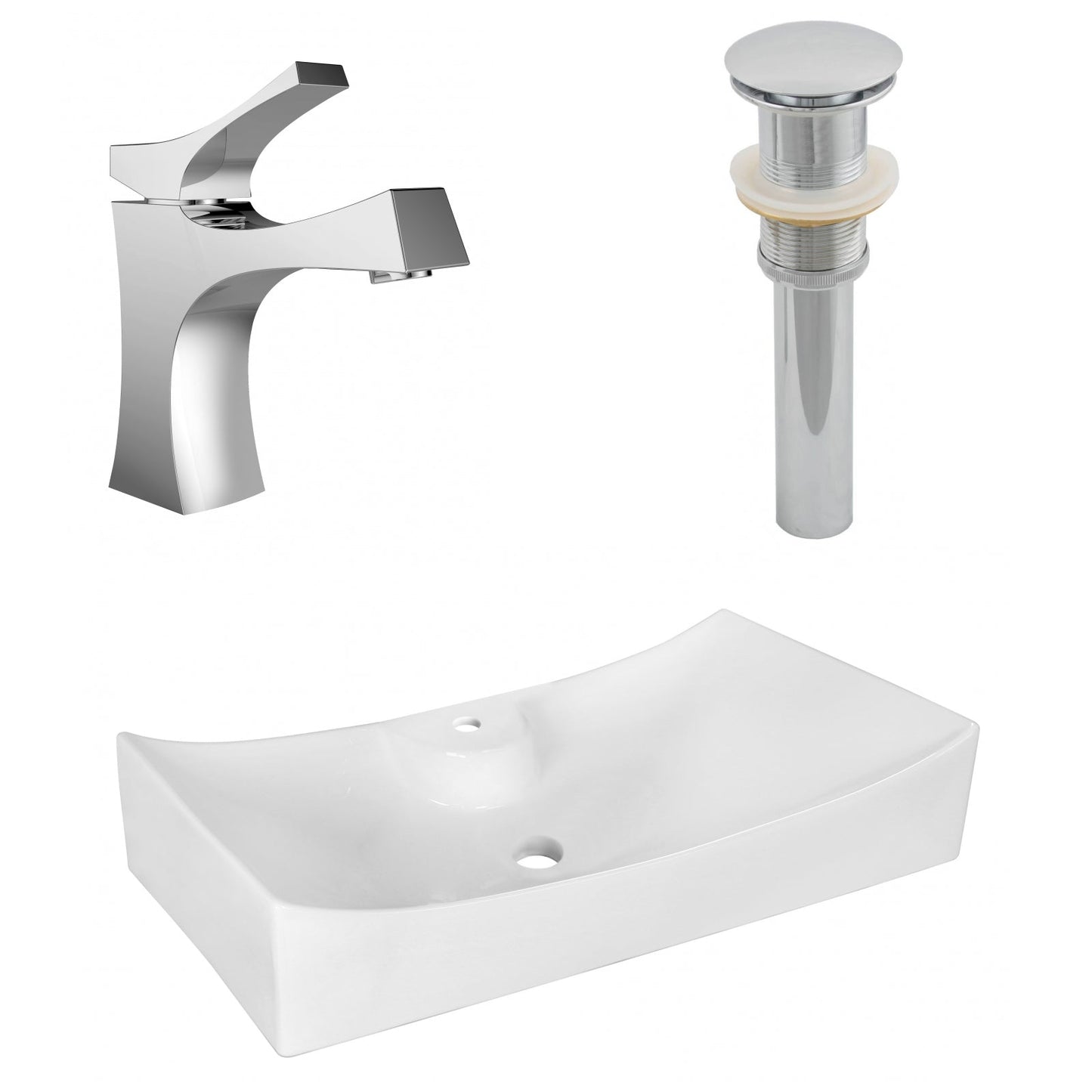 American Imaginations AI-26395 26" White Rectangular Above Counter Modern Bathroom Vessel Sink Set