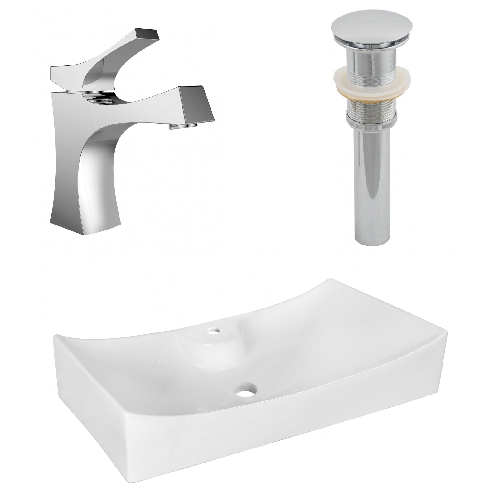 American Imaginations AI-26395 26" White Rectangular Above Counter Modern Bathroom Vessel Sink Set