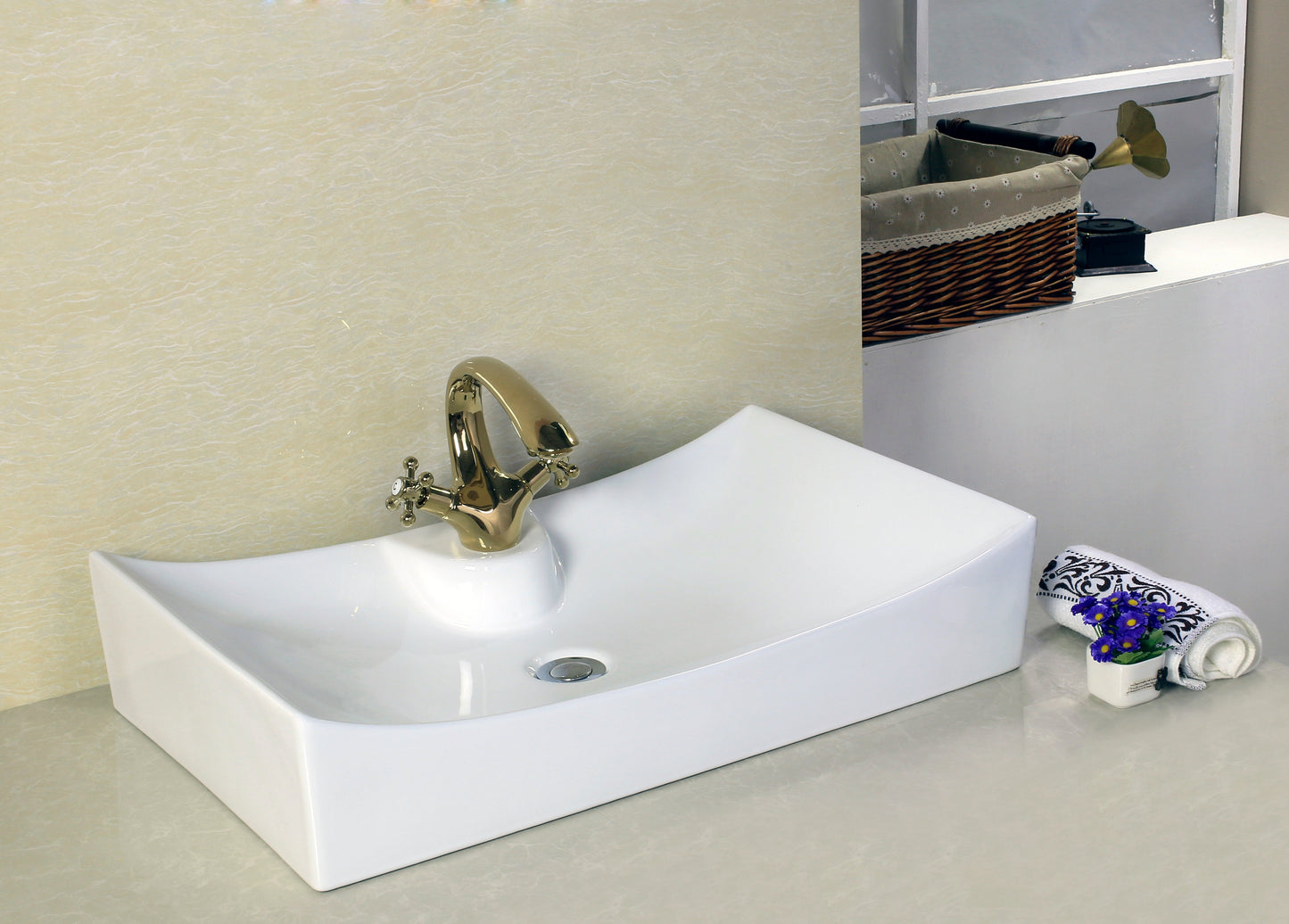 American Imaginations AI-26396 26" White Rectangular Above Counter Modern Bathroom Vessel Sink Set