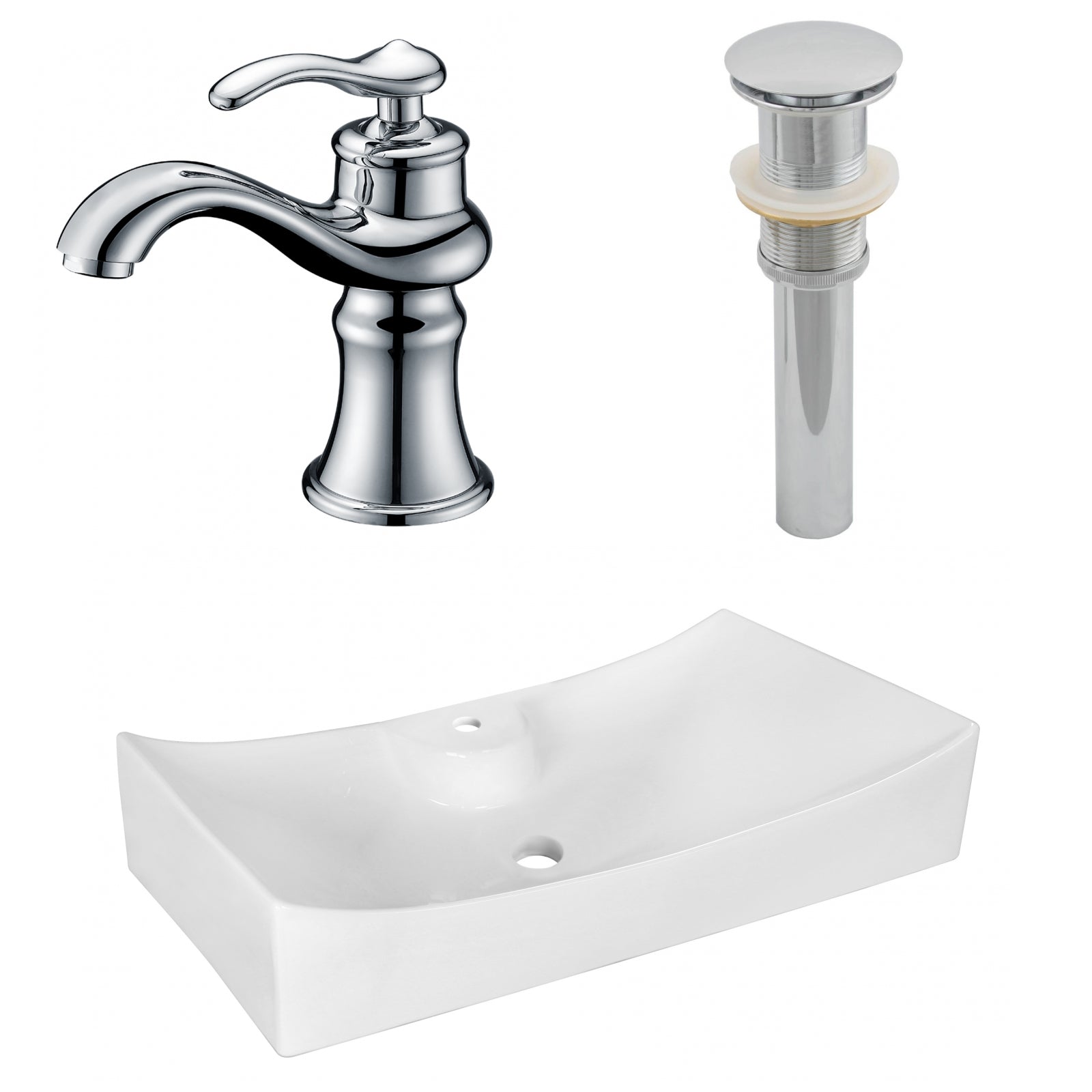 American Imaginations AI-26396 26" White Rectangular Above Counter Modern Bathroom Vessel Sink Set