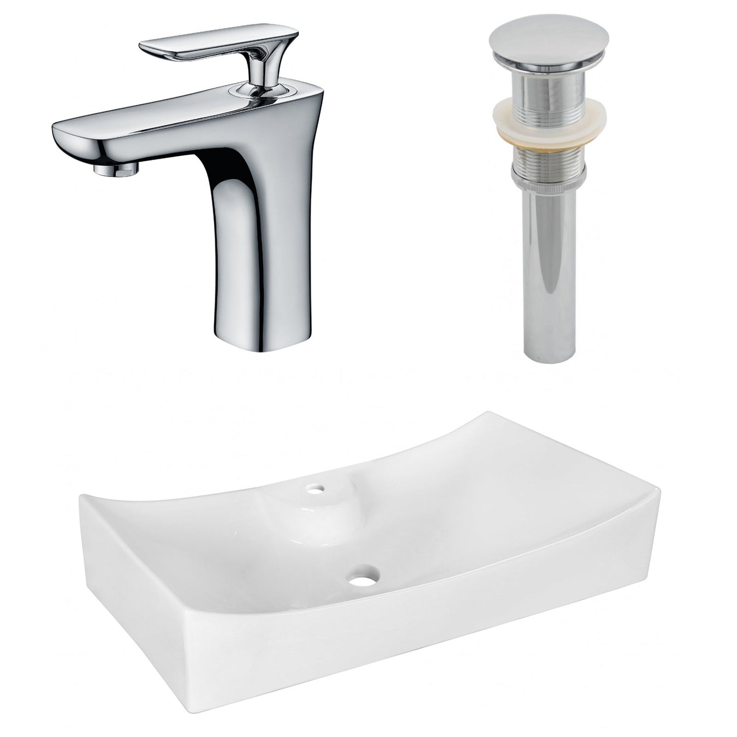 American Imaginations AI-26398 26" White Rectangular Above Counter Modern Bathroom Vessel Sink Set