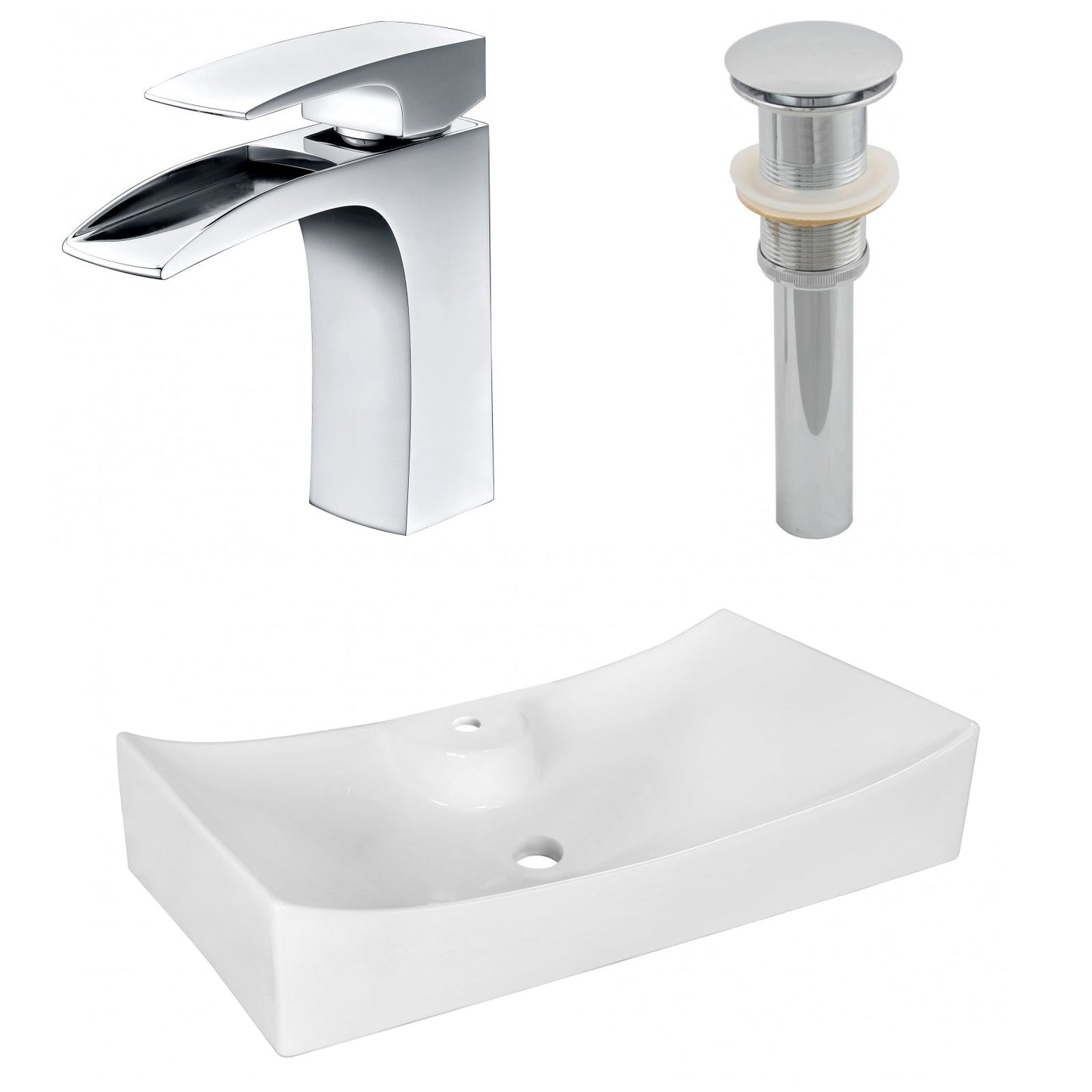 American Imaginations AI-26399 26" White Rectangular Above Counter Modern Bathroom Vessel Sink Set