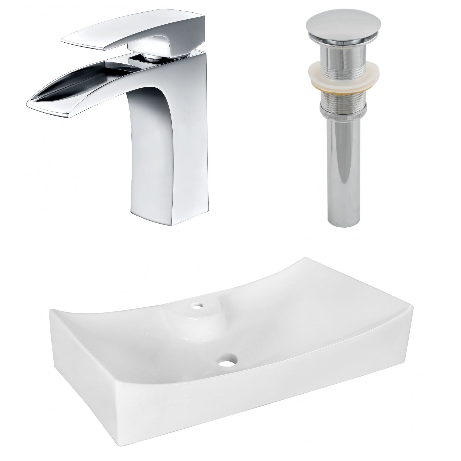American Imaginations AI-26399 26" White Rectangular Above Counter Modern Bathroom Vessel Sink Set