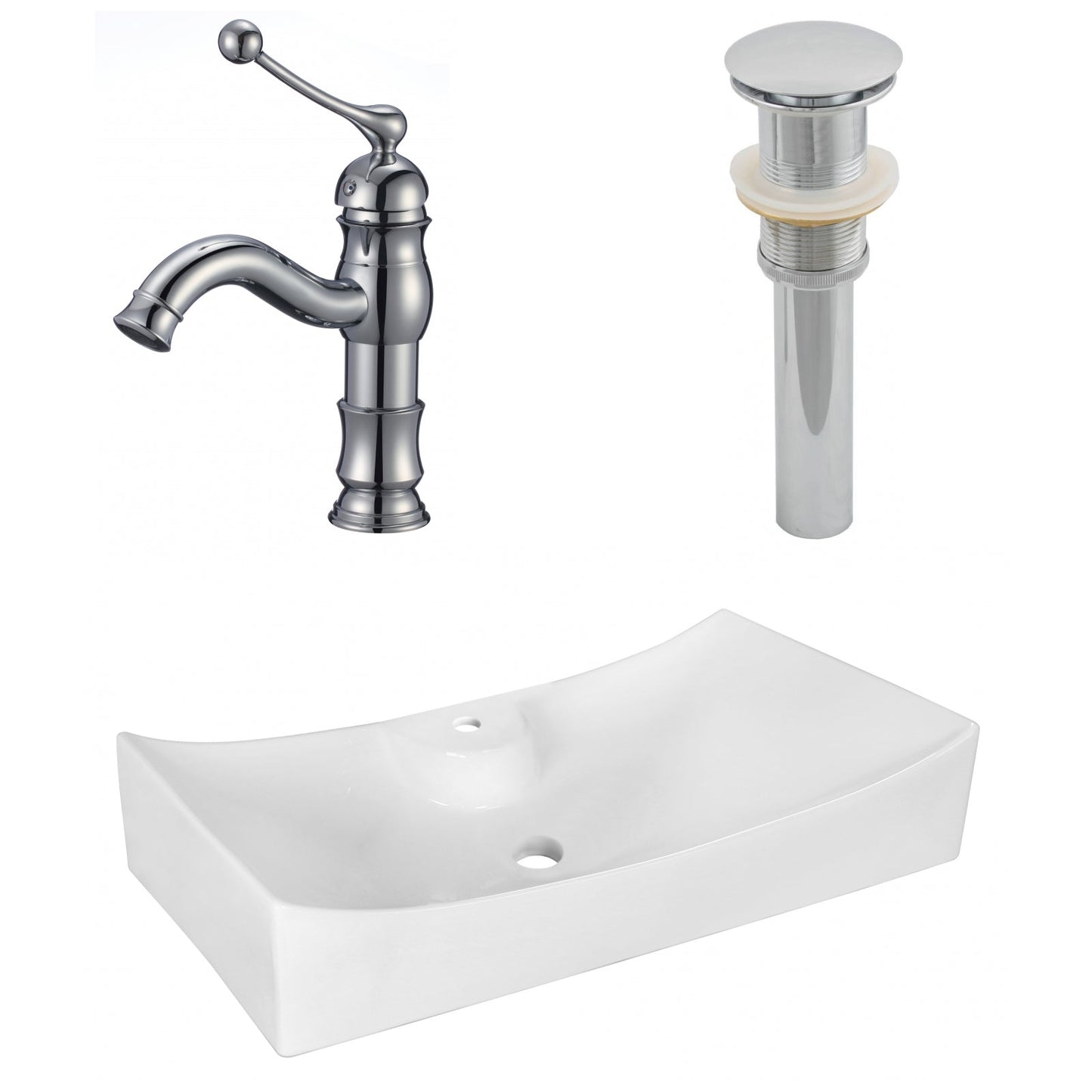 American Imaginations AI-26400 26" White Rectangular Above Counter Modern Bathroom Vessel Sink Set