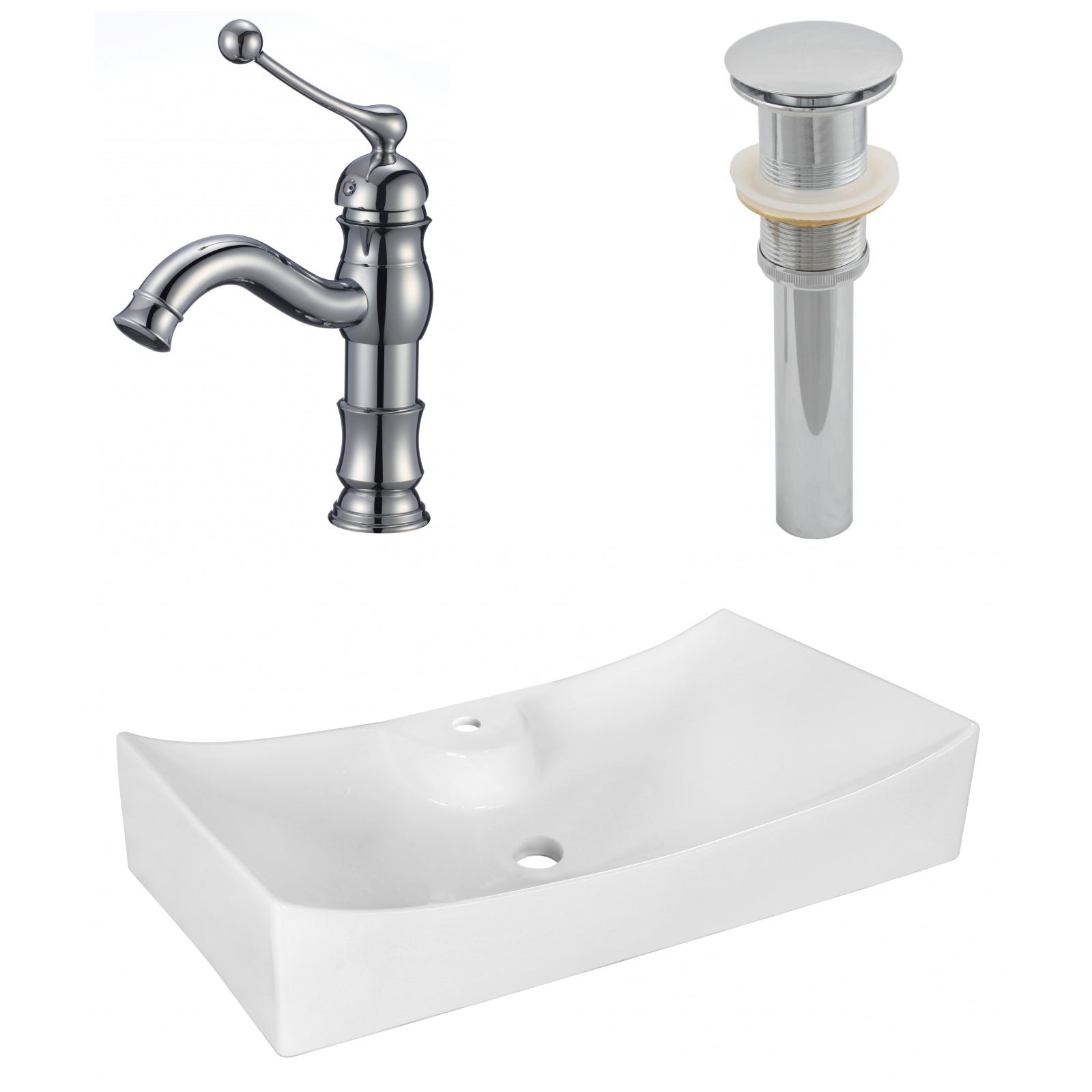 American Imaginations AI-26400 26" White Rectangular Above Counter Modern Bathroom Vessel Sink Set