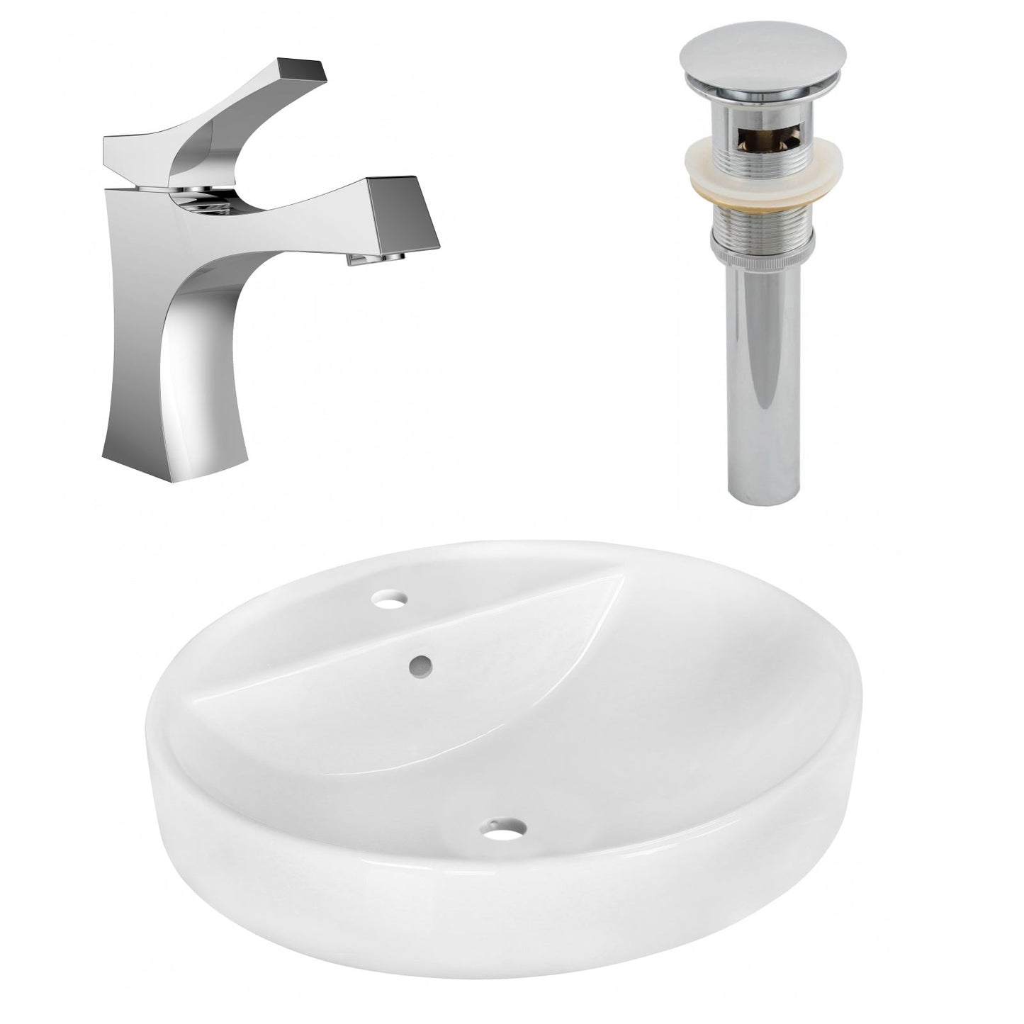 American Imaginations AI-26401 18" White Round Above Counter Modern Bathroom Vessel Sink Set