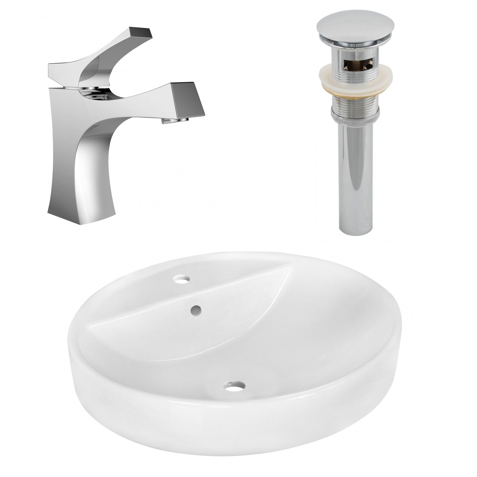 American Imaginations AI-26401 18" White Round Above Counter Modern Bathroom Vessel Sink Set