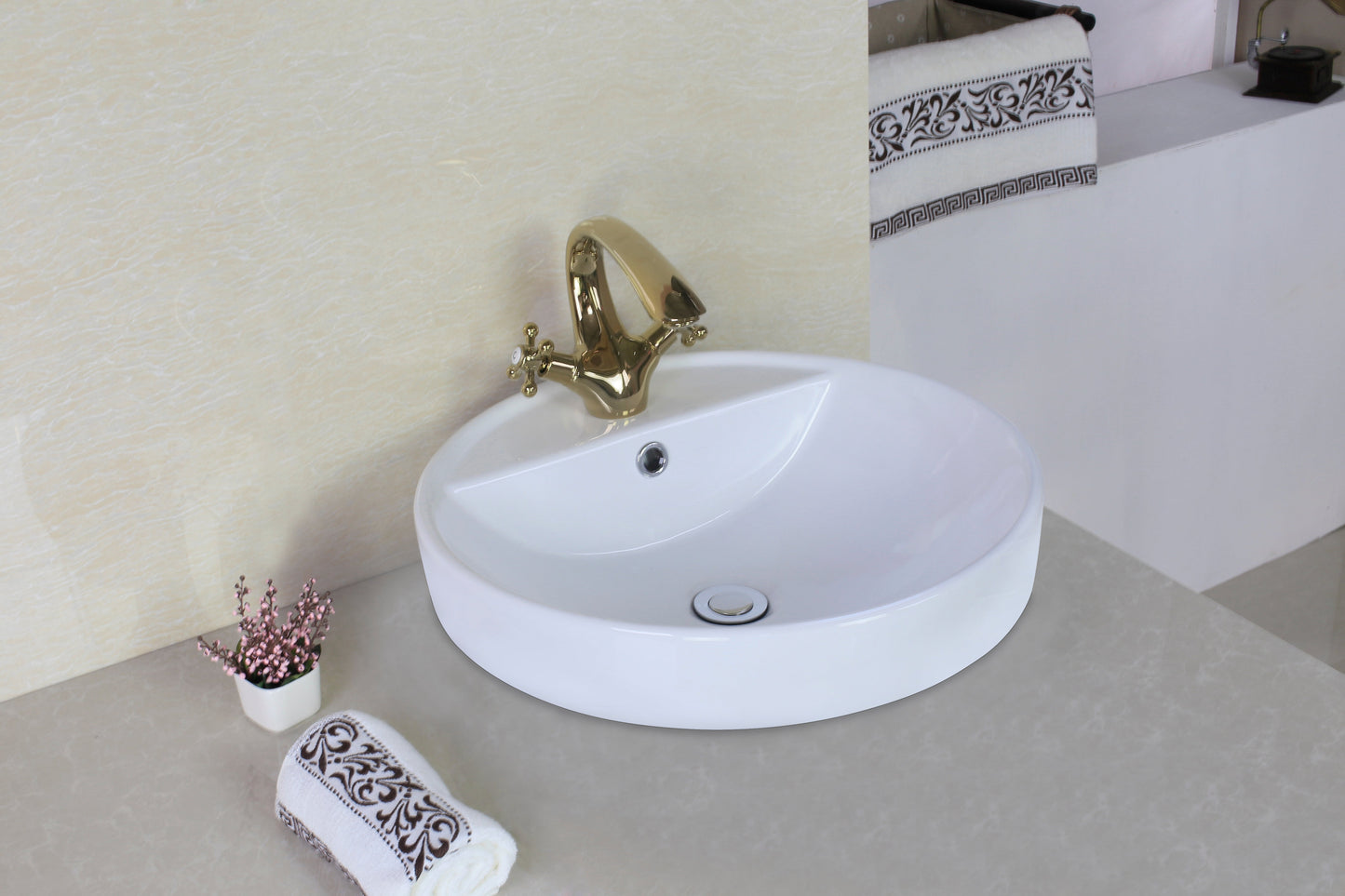 American Imaginations AI-26403 18" White Round Above Counter Modern Bathroom Vessel Sink Set