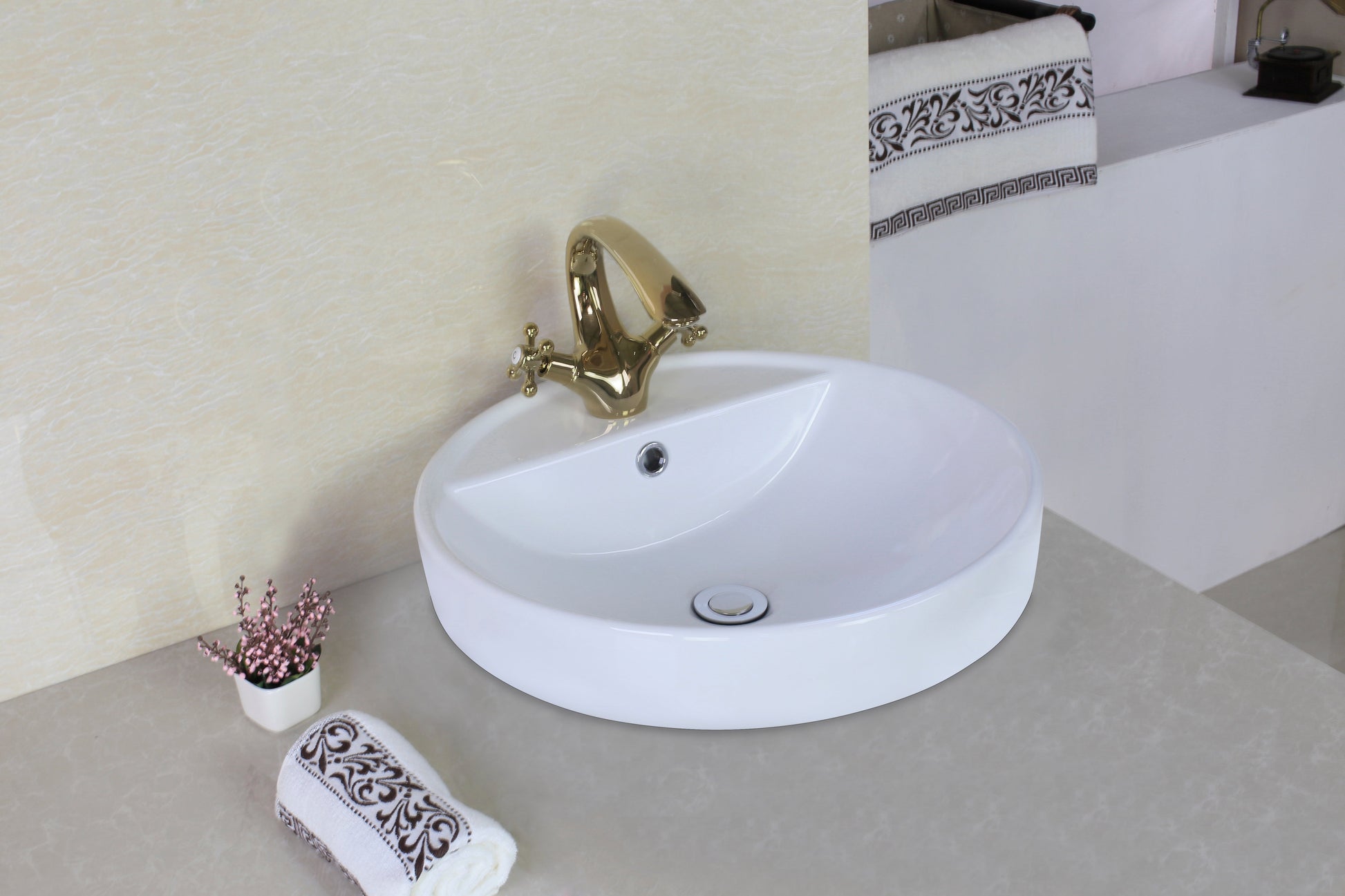 American Imaginations AI-26404 18" White Round Above Counter Modern Bathroom Vessel Sink Set