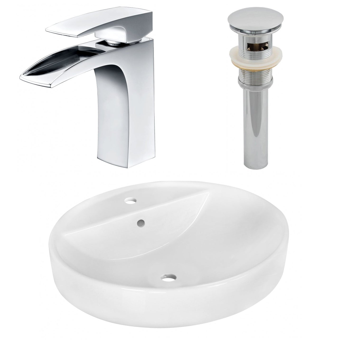 American Imaginations AI-26405 18" White Round Above Counter Modern Bathroom Vessel Sink Set