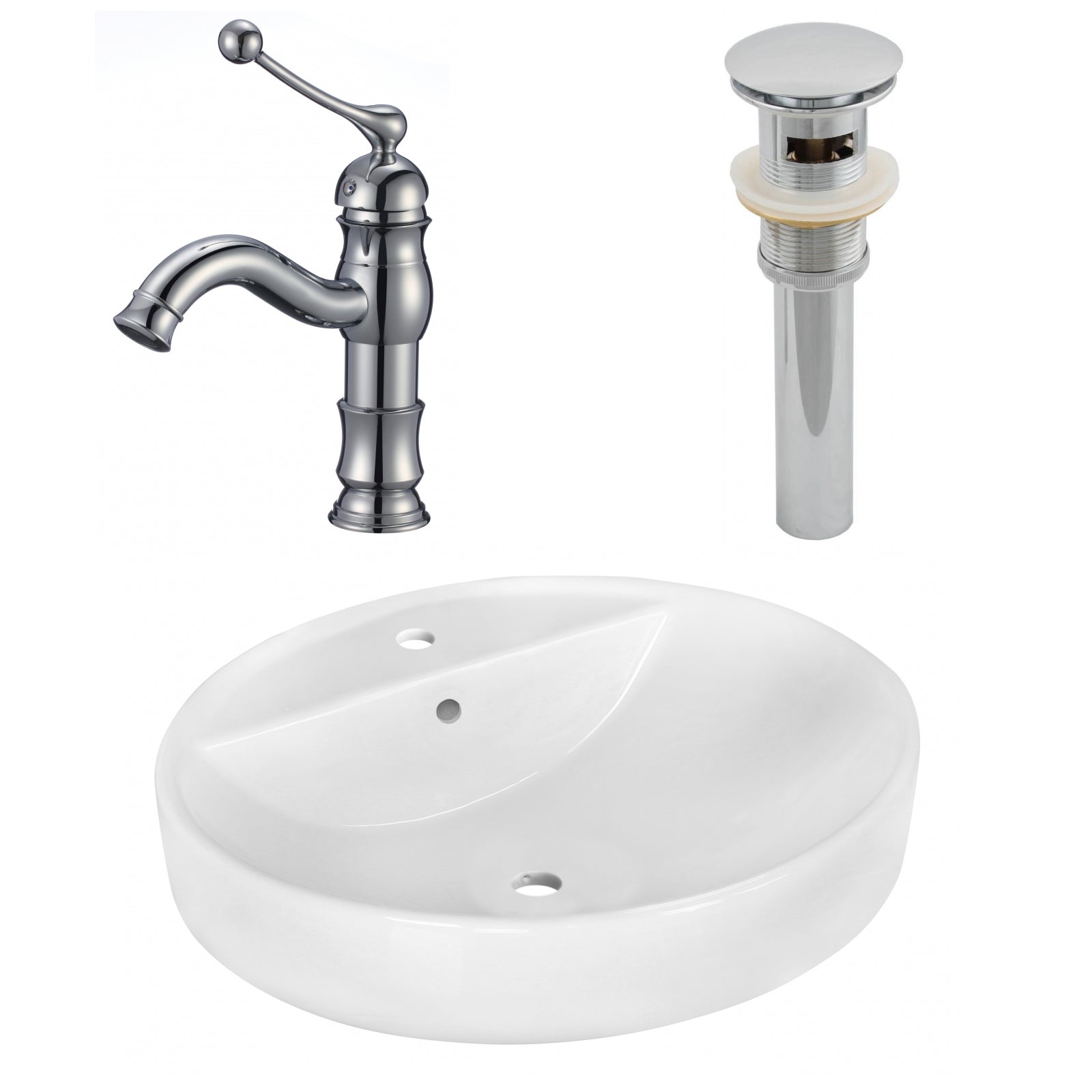 American Imaginations AI-26406 18" White Round Above Counter Modern Bathroom Vessel Sink Set