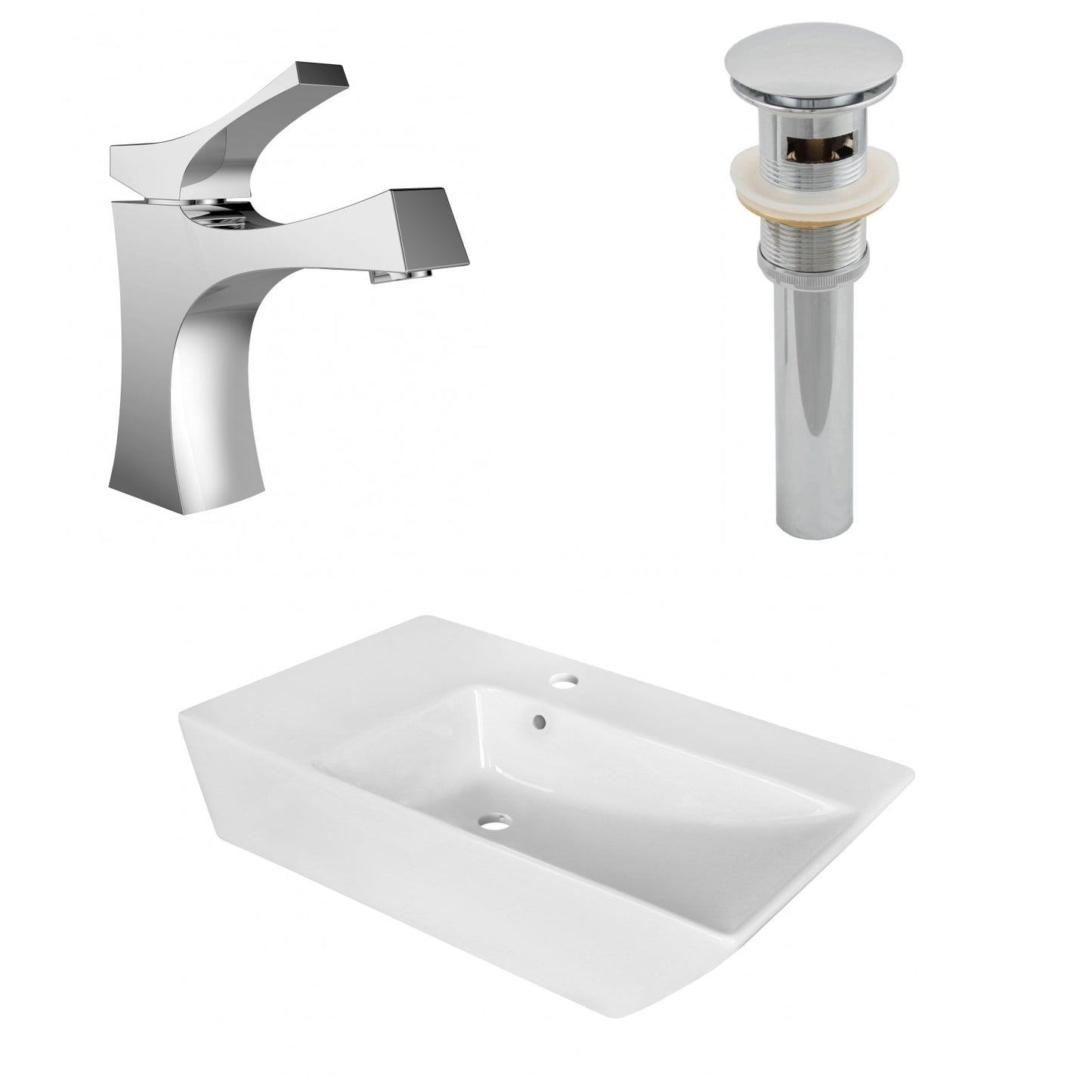 American Imaginations AI-26407 26" White Rectangular Above Counter Modern Bathroom Vessel Sink Set