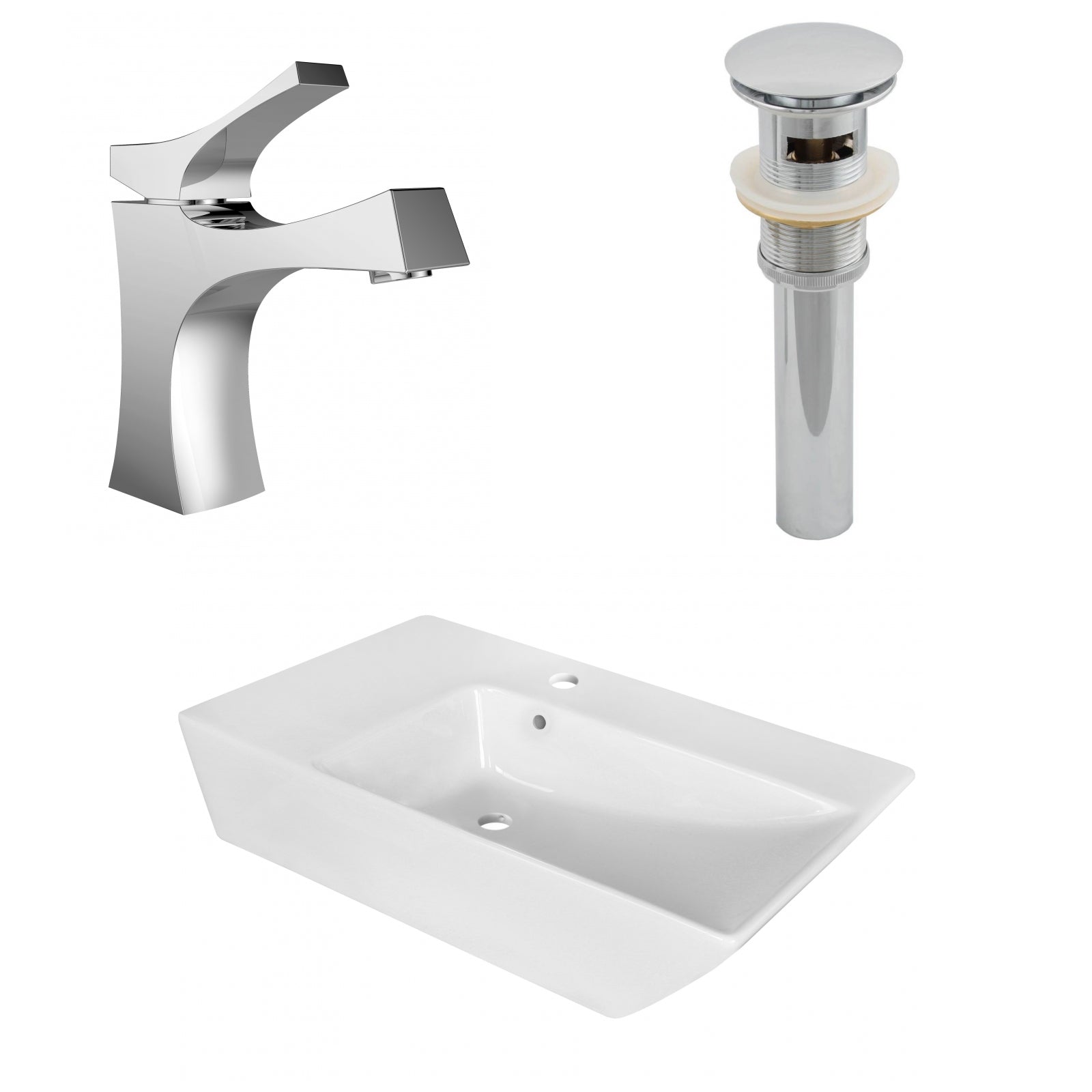 American Imaginations AI-26407 26" White Rectangular Above Counter Modern Bathroom Vessel Sink Set