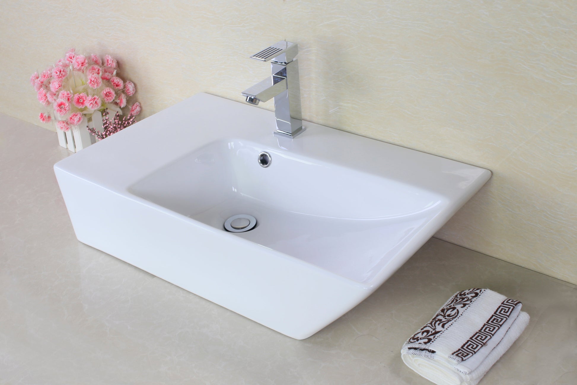 American Imaginations AI-26408 26" White Rectangular Above Counter Modern Bathroom Vessel Sink Set