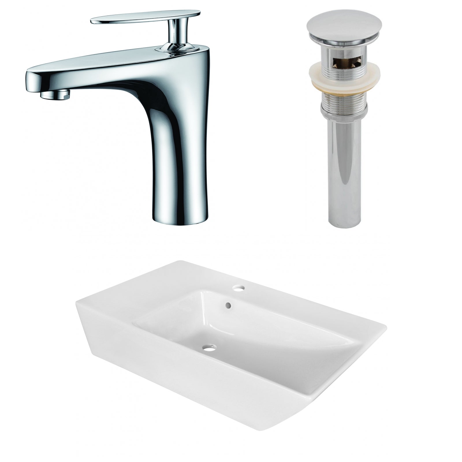 American Imaginations AI-26409 26" White Rectangular Above Counter Modern Bathroom Vessel Sink Set