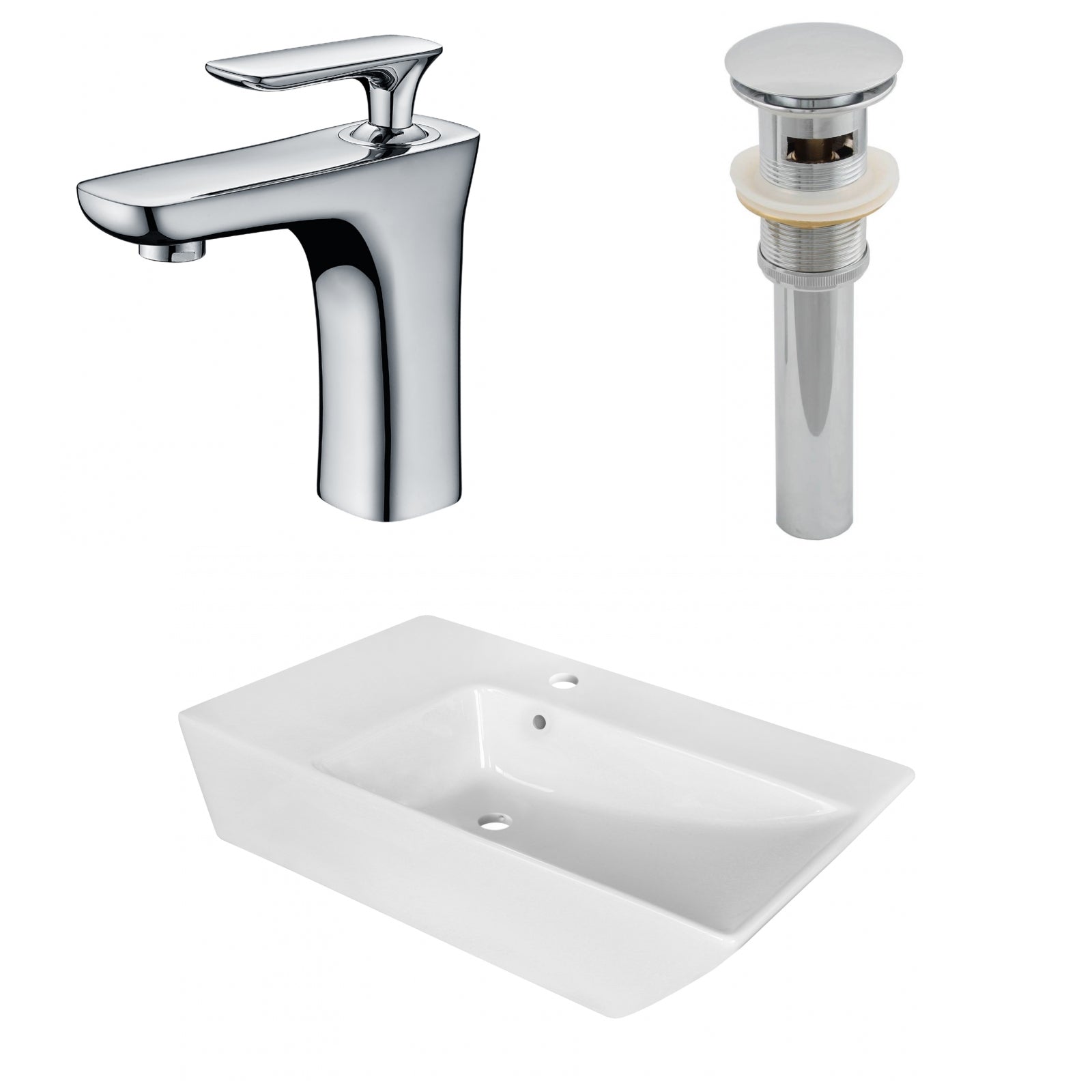 American Imaginations AI-26410 26" White Rectangular Above Counter Modern Bathroom Vessel Sink Set