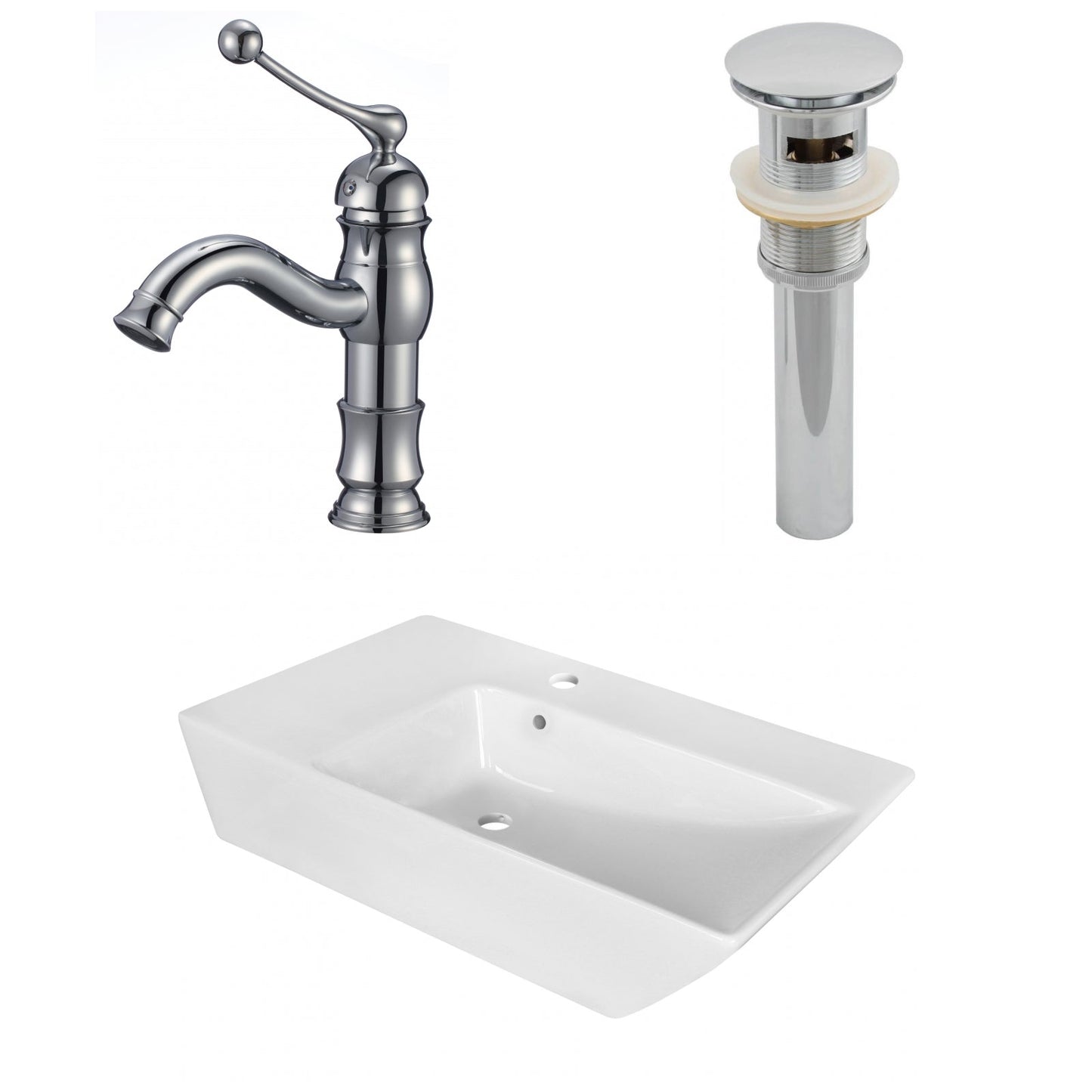 American Imaginations AI-26412 26" White Rectangular Above Counter Modern Bathroom Vessel Sink Set