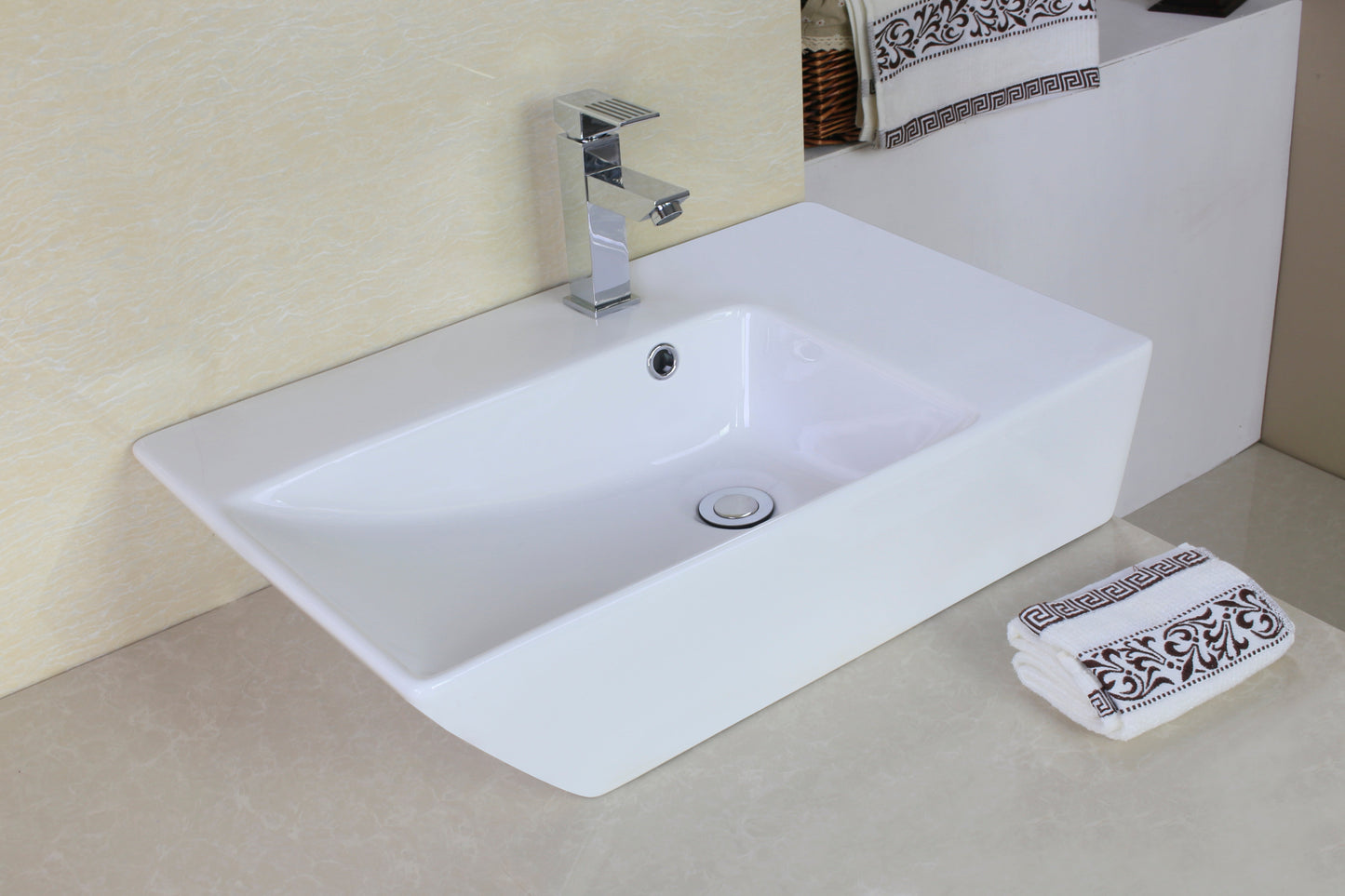 American Imaginations AI-26413 26" White Rectangular Above Counter Modern Bathroom Vessel Sink Set
