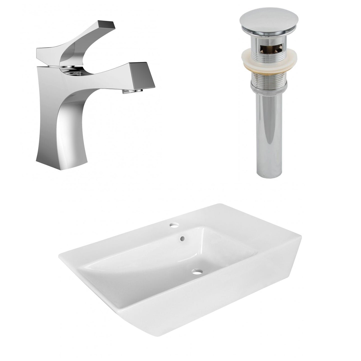 American Imaginations AI-26413 26" White Rectangular Above Counter Modern Bathroom Vessel Sink Set