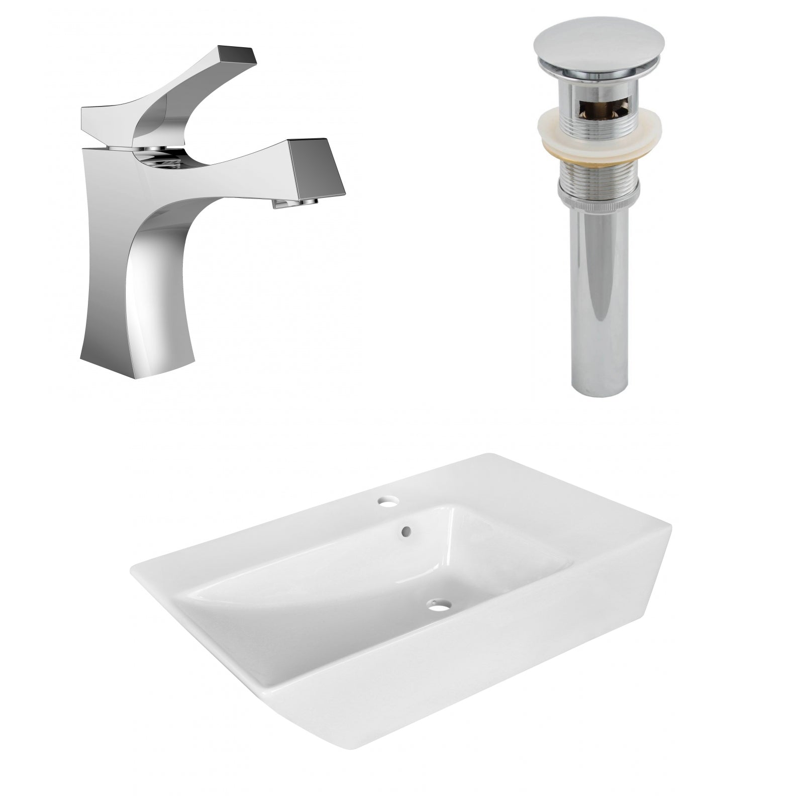 American Imaginations AI-26413 26" White Rectangular Above Counter Modern Bathroom Vessel Sink Set
