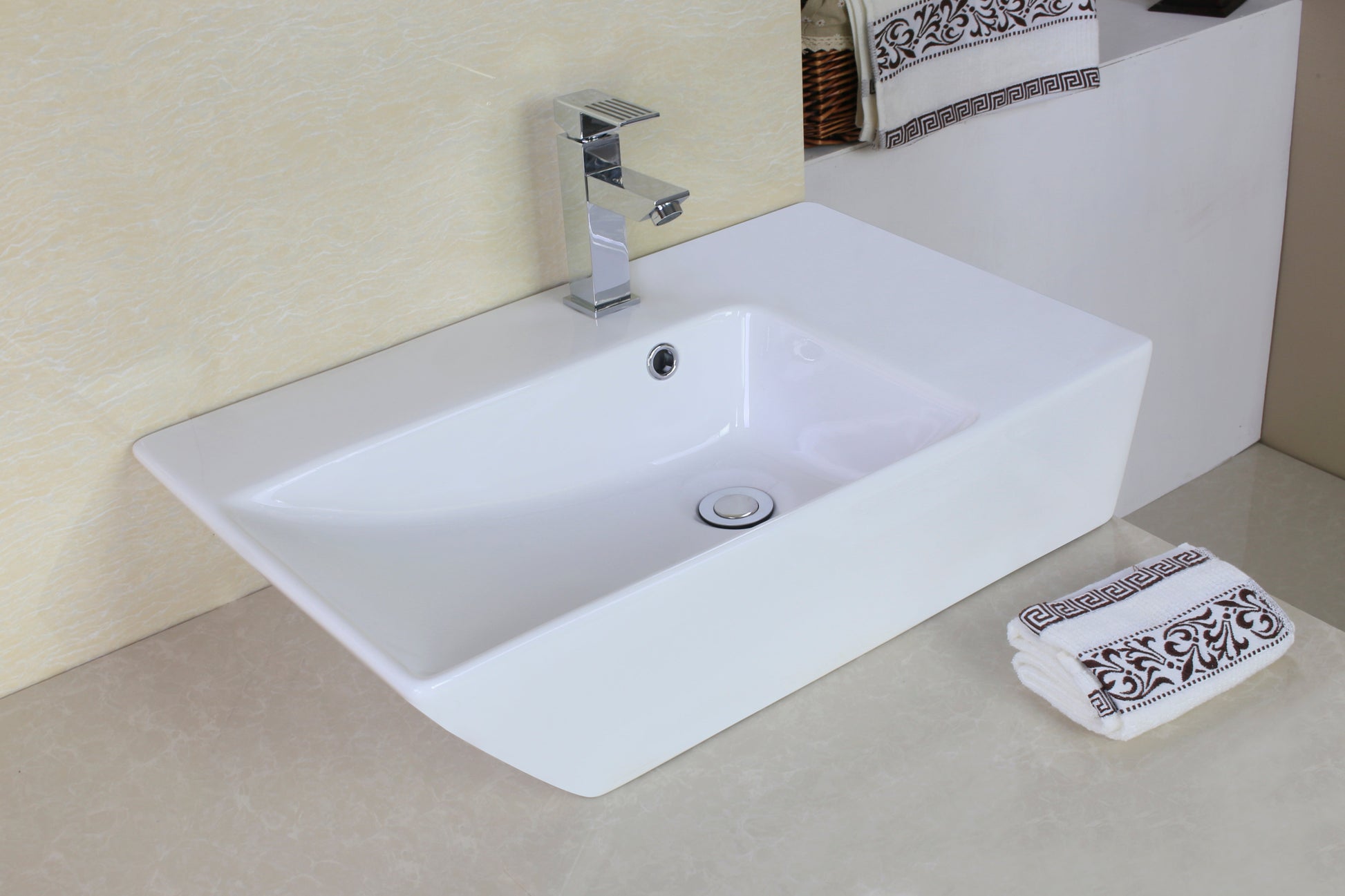 American Imaginations AI-26414 26" White Rectangular Above Counter Modern Bathroom Vessel Sink Set