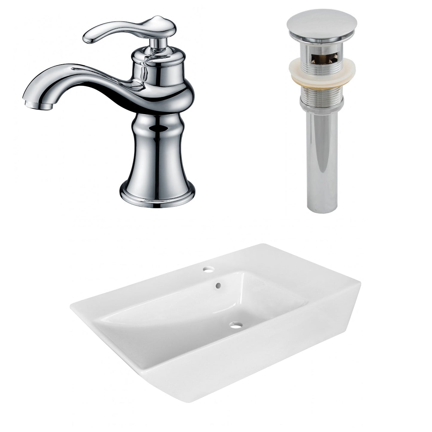 American Imaginations AI-26414 26" White Rectangular Above Counter Modern Bathroom Vessel Sink Set