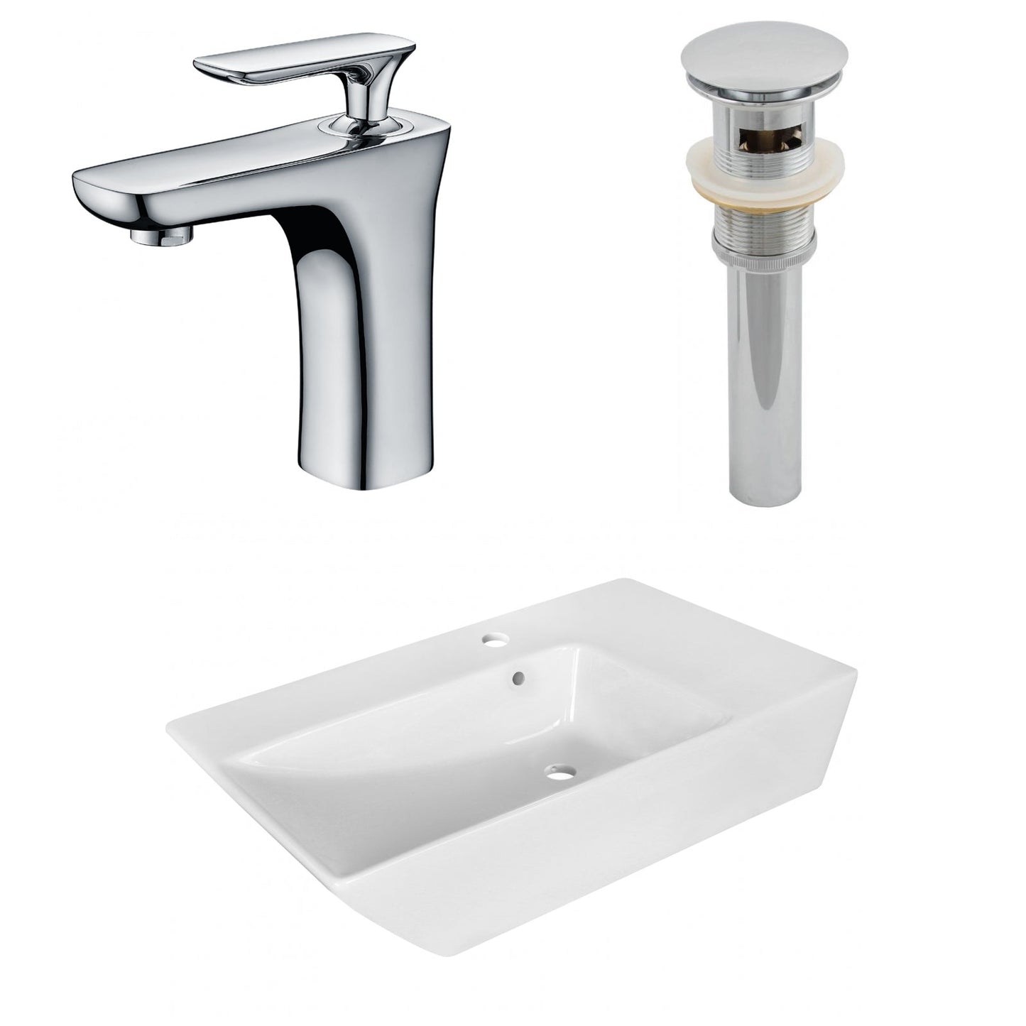 American Imaginations AI-26416 26" White Rectangular Above Counter Modern Bathroom Vessel Sink Set