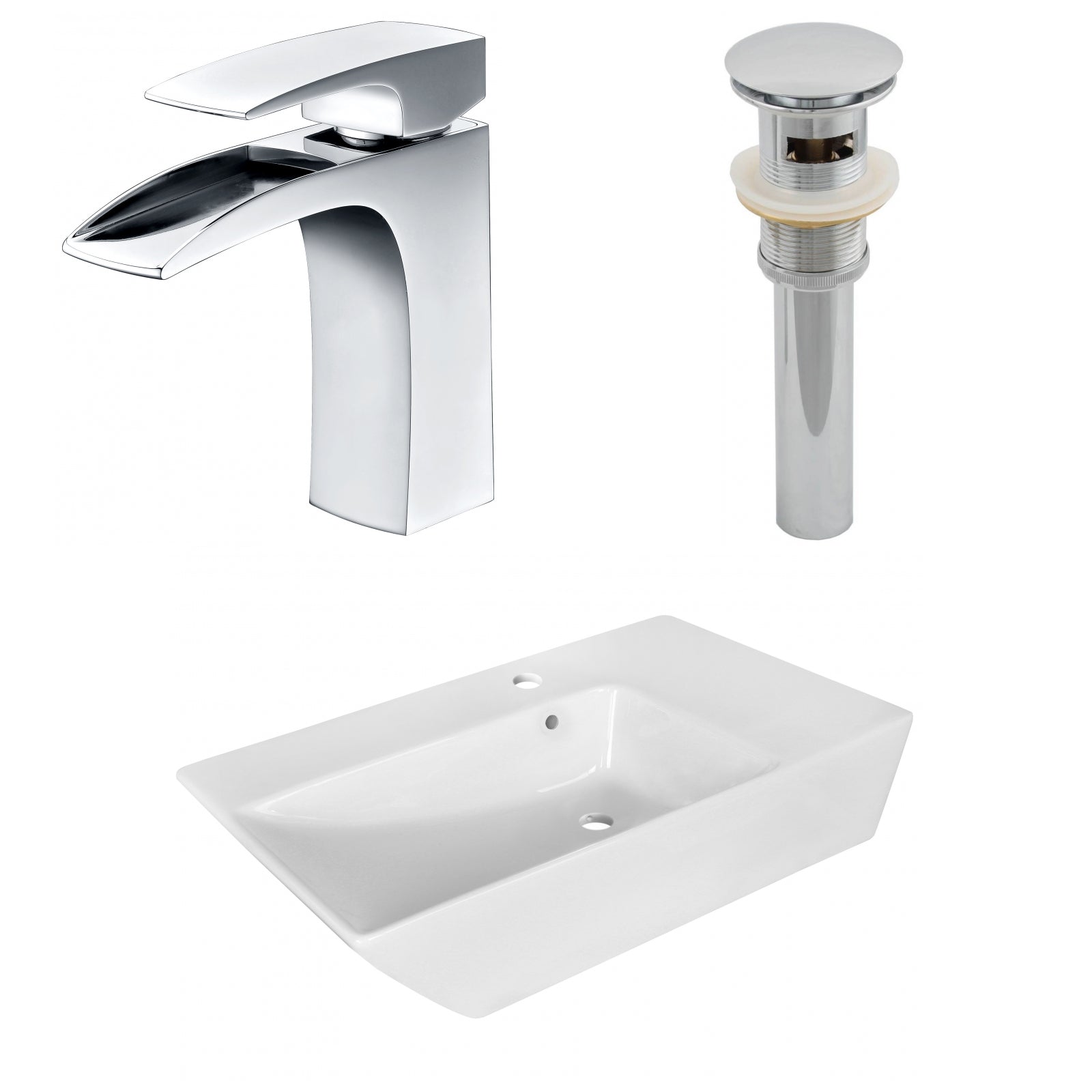 American Imaginations AI-26417 26" White Rectangular Above Counter Modern Bathroom Vessel Sink Set