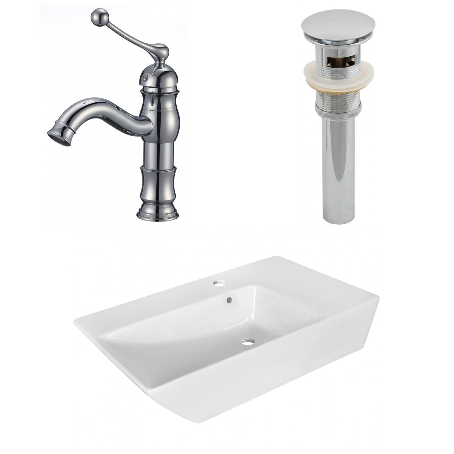American Imaginations AI-26418 26" White Rectangular Above Counter Modern Bathroom Vessel Sink Set