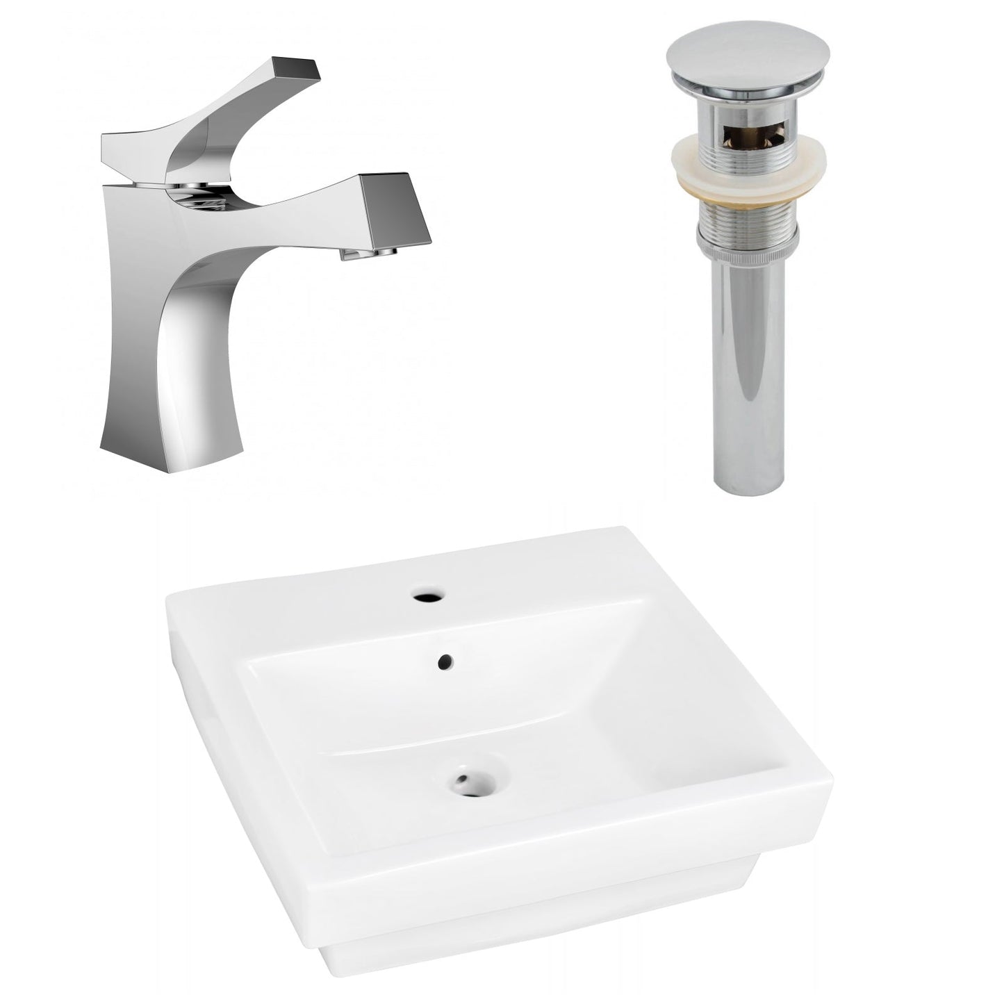 American Imaginations AI-26419 21" White Rectangular Above Counter Modern Bathroom Vessel Sink Set