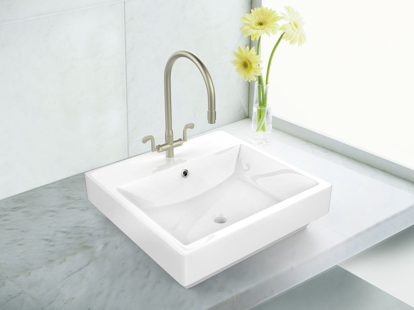 American Imaginations AI-26423 21" White Rectangular Above Counter Modern Bathroom Vessel Sink Set