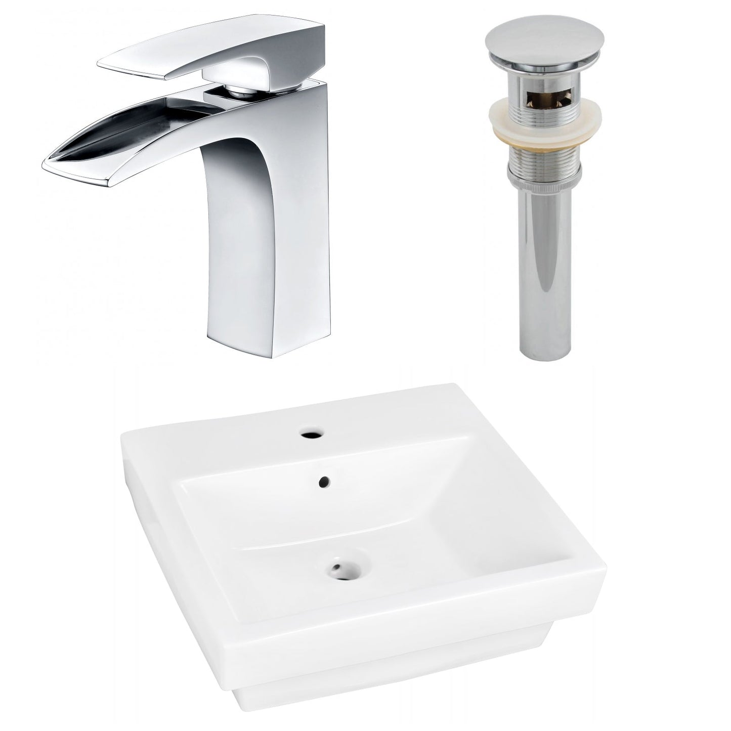 American Imaginations AI-26423 21" White Rectangular Above Counter Modern Bathroom Vessel Sink Set