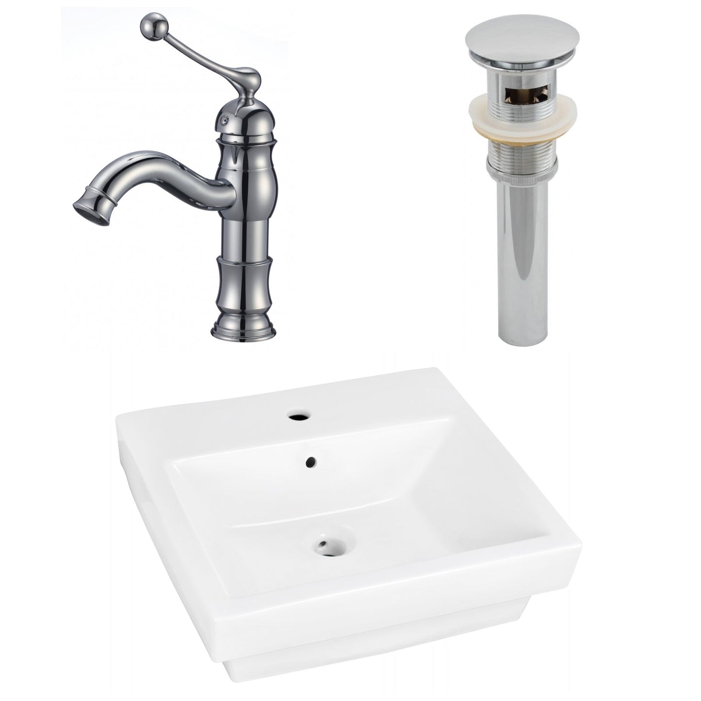 American Imaginations AI-26424 21" White Rectangular Above Counter Modern Bathroom Vessel Sink Set
