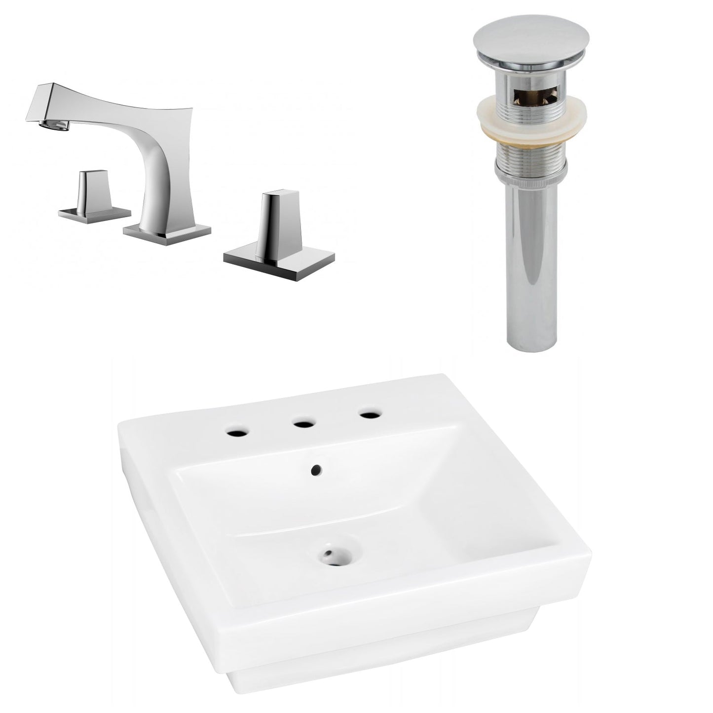 American Imaginations AI-26425 21" White Rectangular Above Counter Modern Bathroom Vessel Sink Set