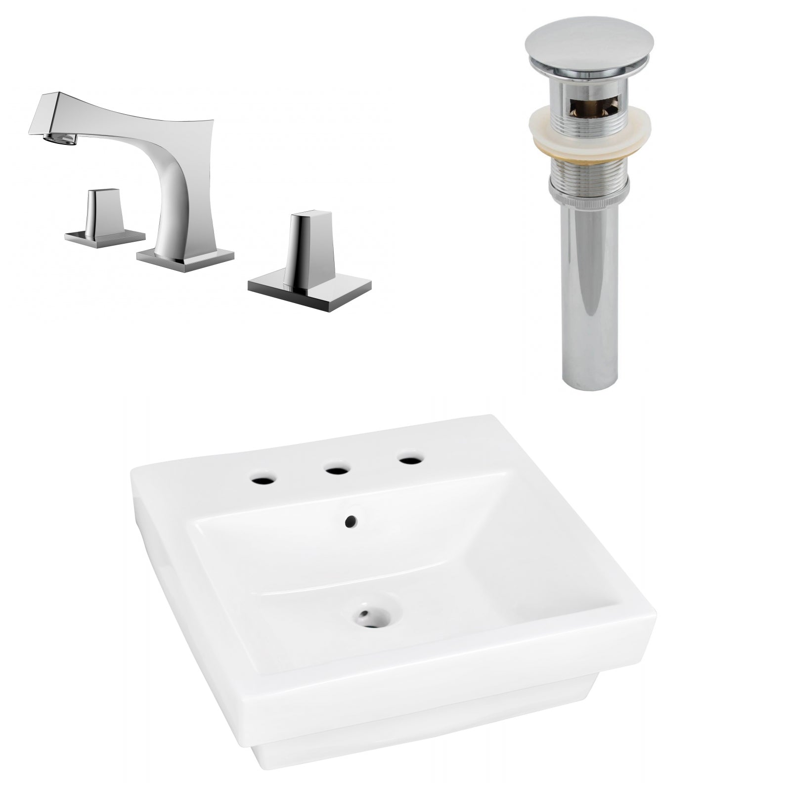 American Imaginations AI-26425 21" White Rectangular Above Counter Modern Bathroom Vessel Sink Set