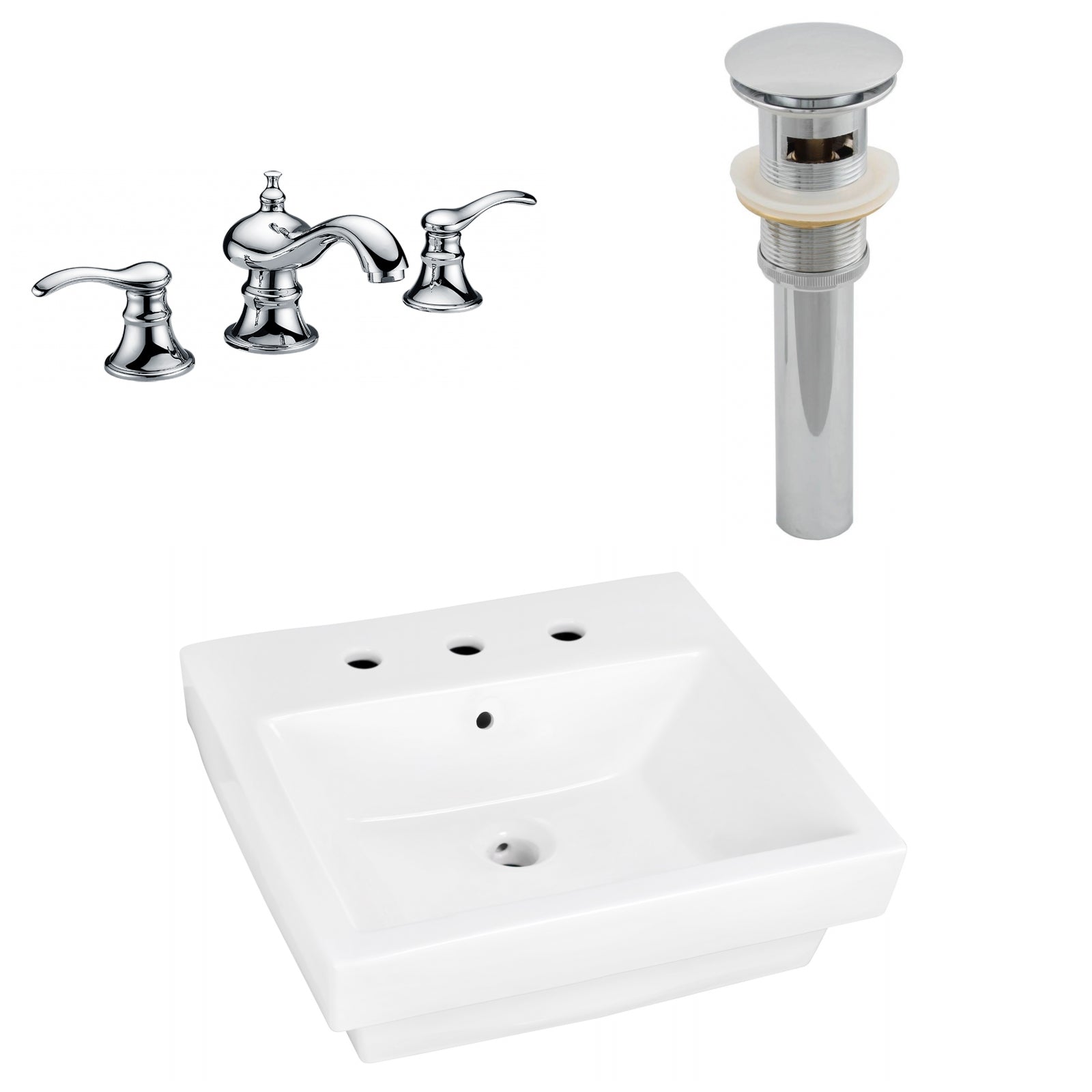 American Imaginations AI-26426 21" White Rectangular Above Counter Modern Bathroom Vessel Sink Set