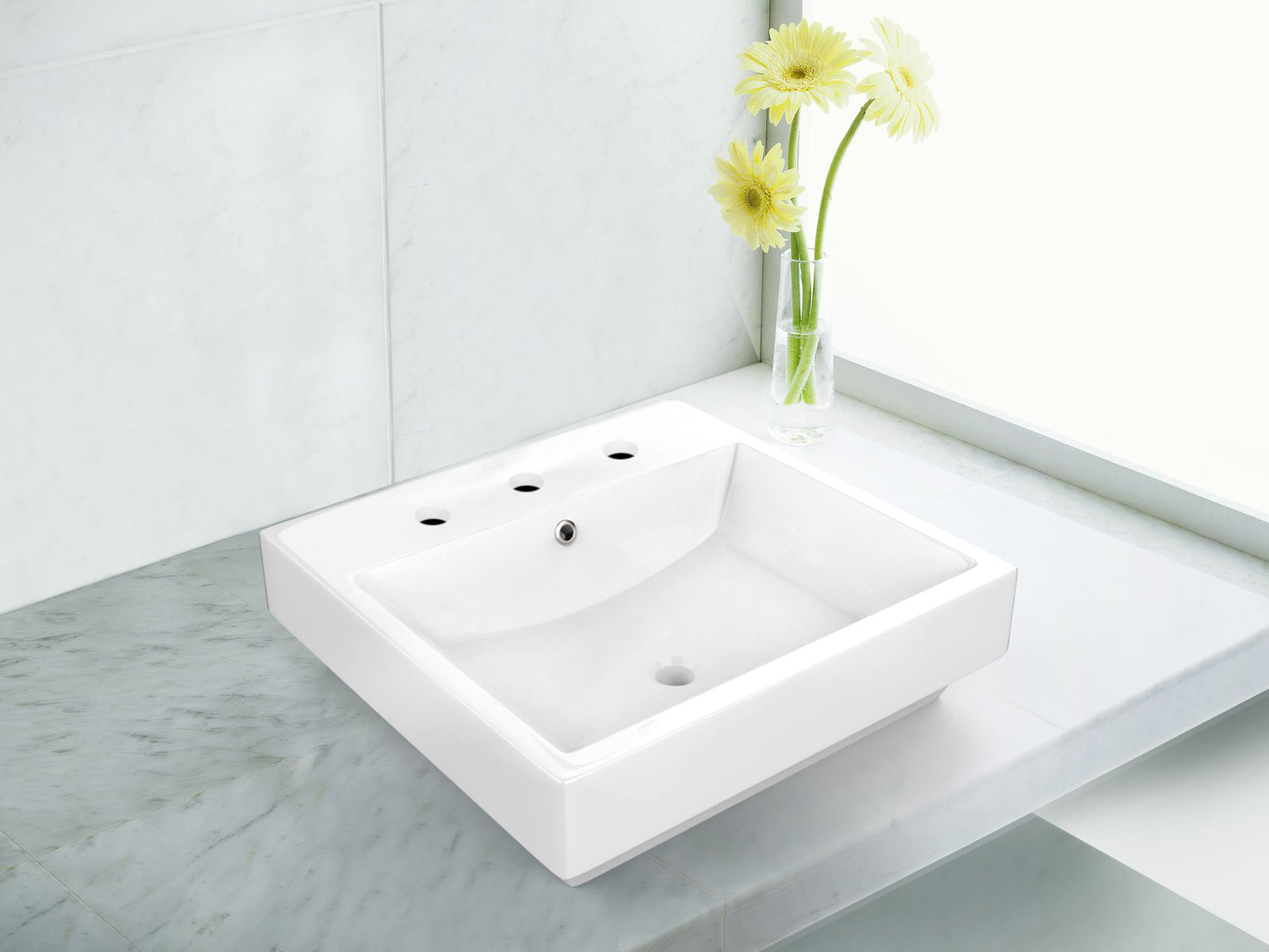 American Imaginations AI-26427 21" White Rectangular Above Counter Modern Bathroom Vessel Sink Set