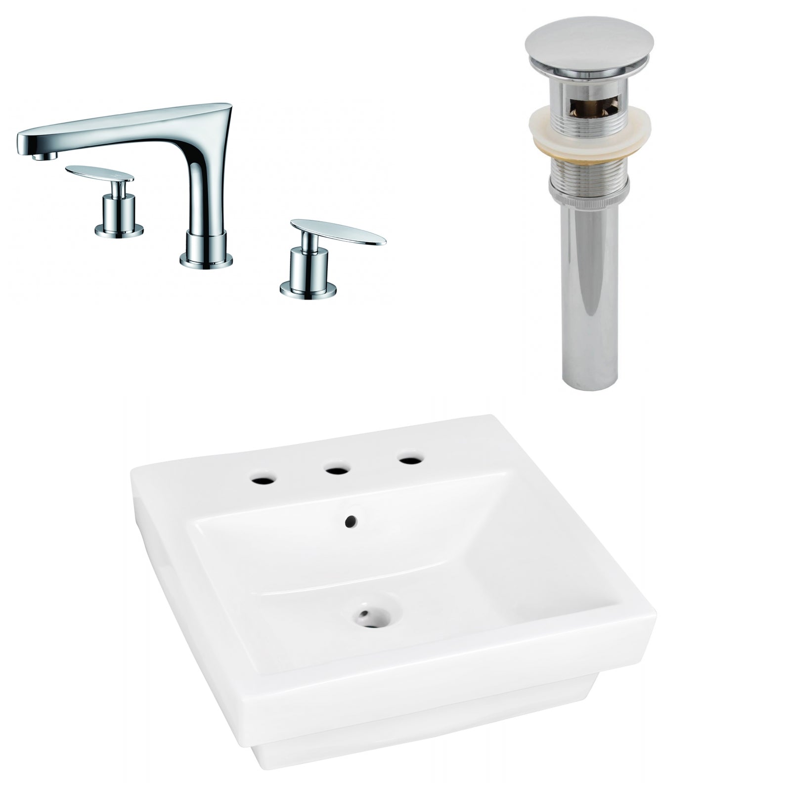 American Imaginations AI-26427 21" White Rectangular Above Counter Modern Bathroom Vessel Sink Set