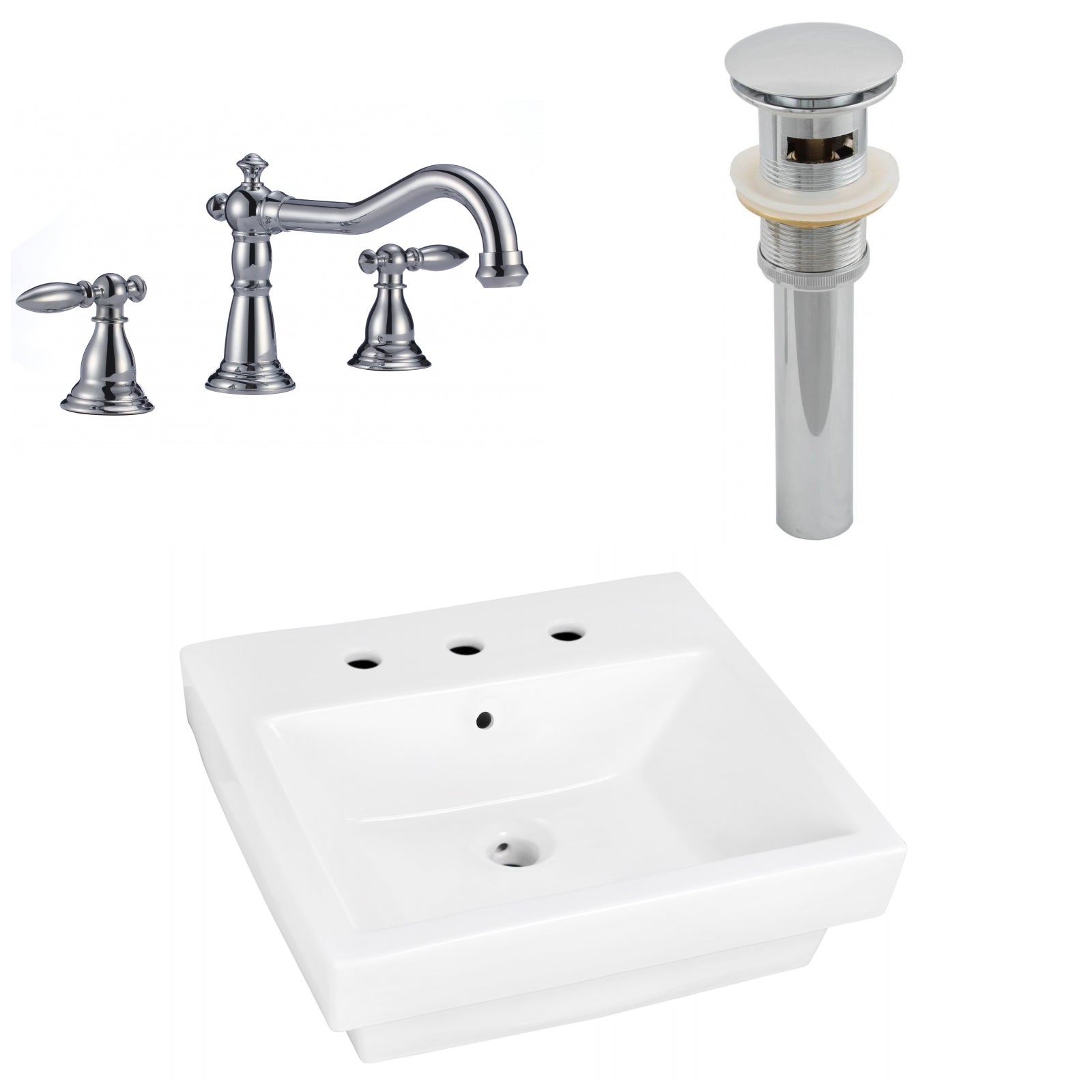 American Imaginations AI-26429 21" White Rectangular Above Counter Modern Bathroom Vessel Sink Set