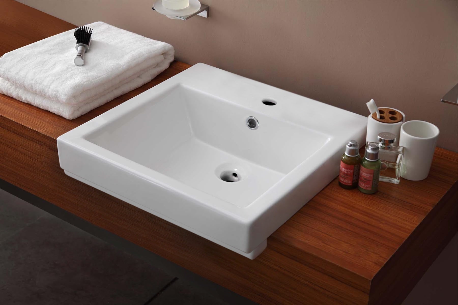 American Imaginations AI-26432 21" White Rectangular Semi-Recessed Modern Bathroom Vessel Sink Set