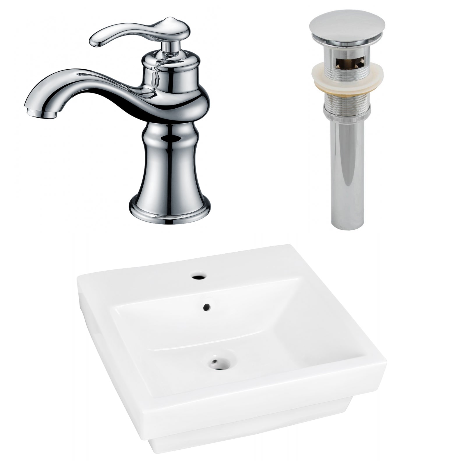 American Imaginations AI-26432 21" White Rectangular Semi-Recessed Modern Bathroom Vessel Sink Set