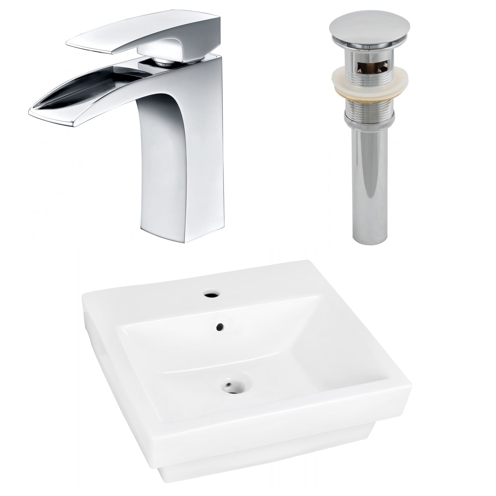 American Imaginations AI-26435 21" White Rectangular Semi-Recessed Modern Bathroom Vessel Sink Set