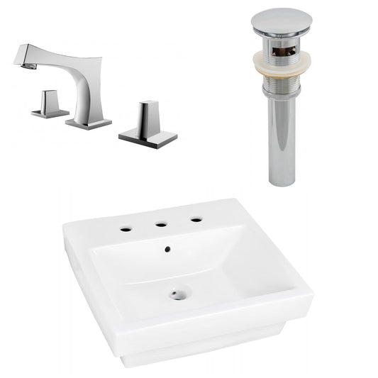 American Imaginations AI-26437 21" White Rectangular Semi-Recessed Modern Bathroom Vessel Sink Set