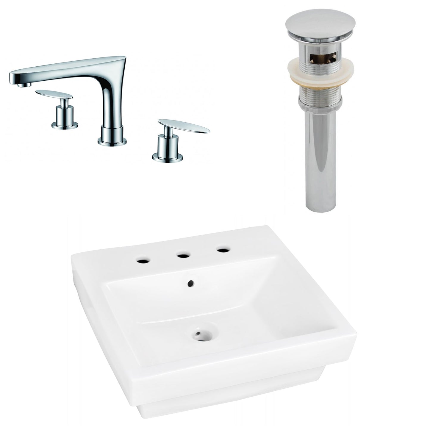 American Imaginations AI-26439 21" White Rectangular Semi-Recessed Modern Bathroom Vessel Sink Set