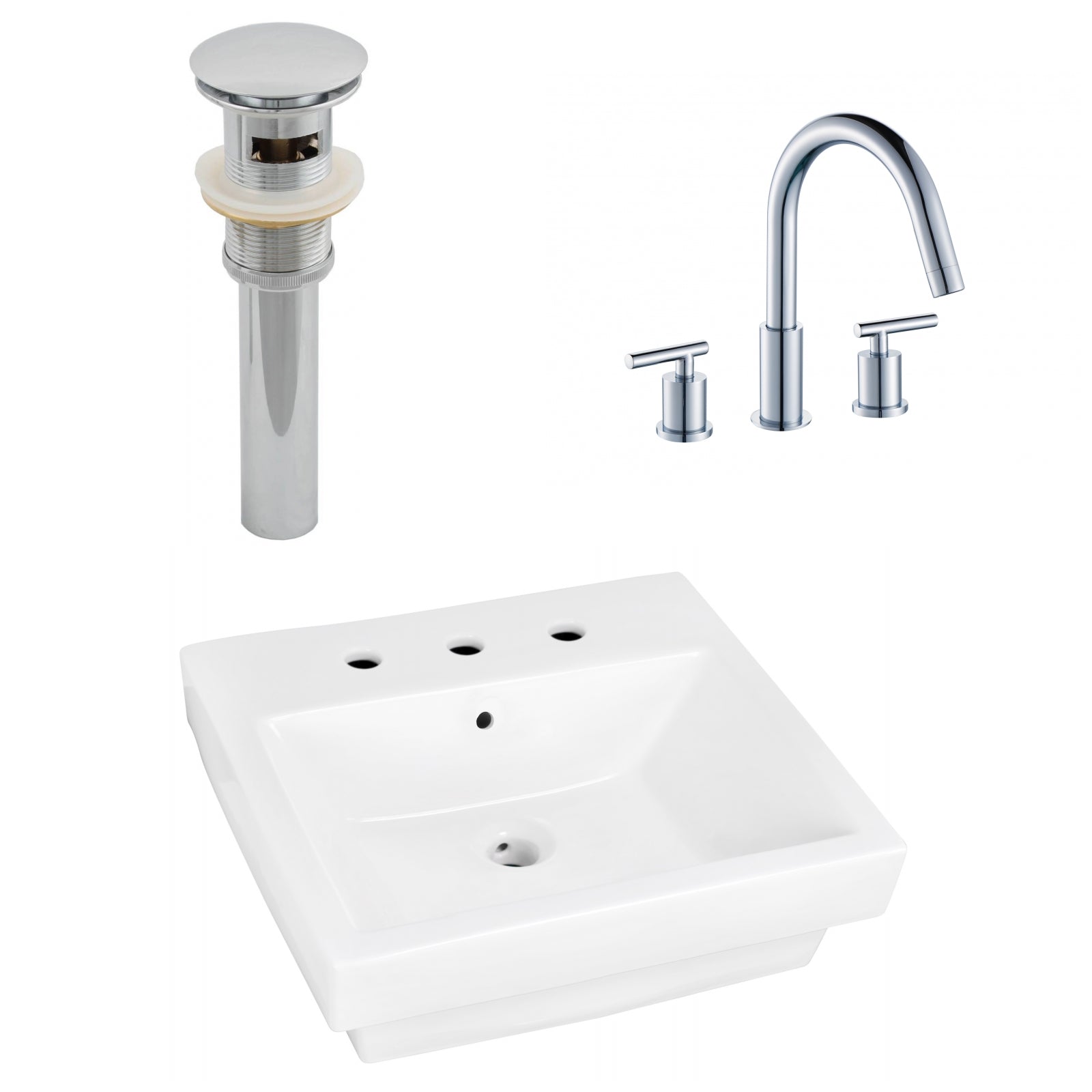 American Imaginations AI-26442 21" White Rectangular Semi-Recessed Modern Bathroom Vessel Sink Set