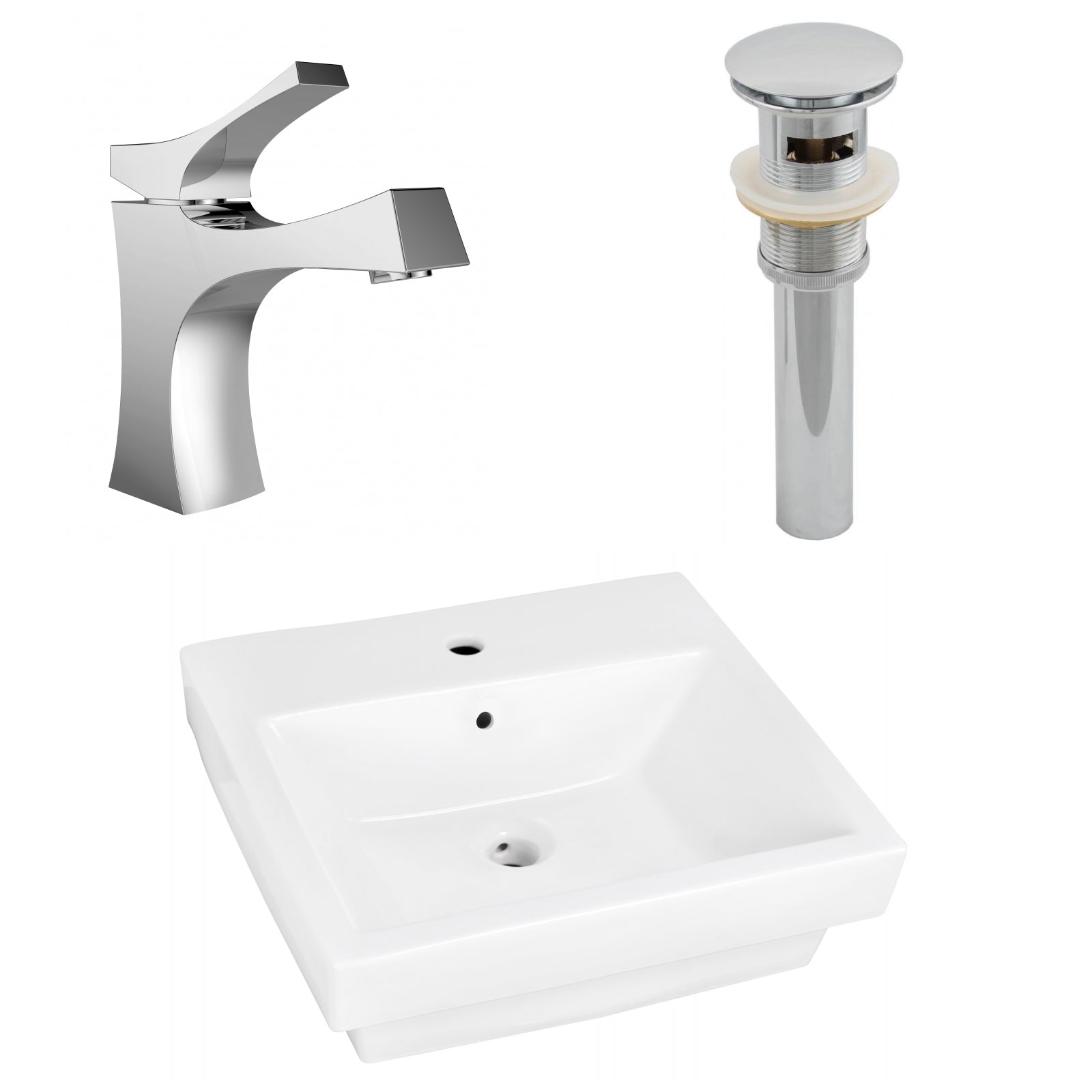 American Imaginations AI-26443 19" White Rectangular Above Counter Modern Bathroom Vessel Sink Set