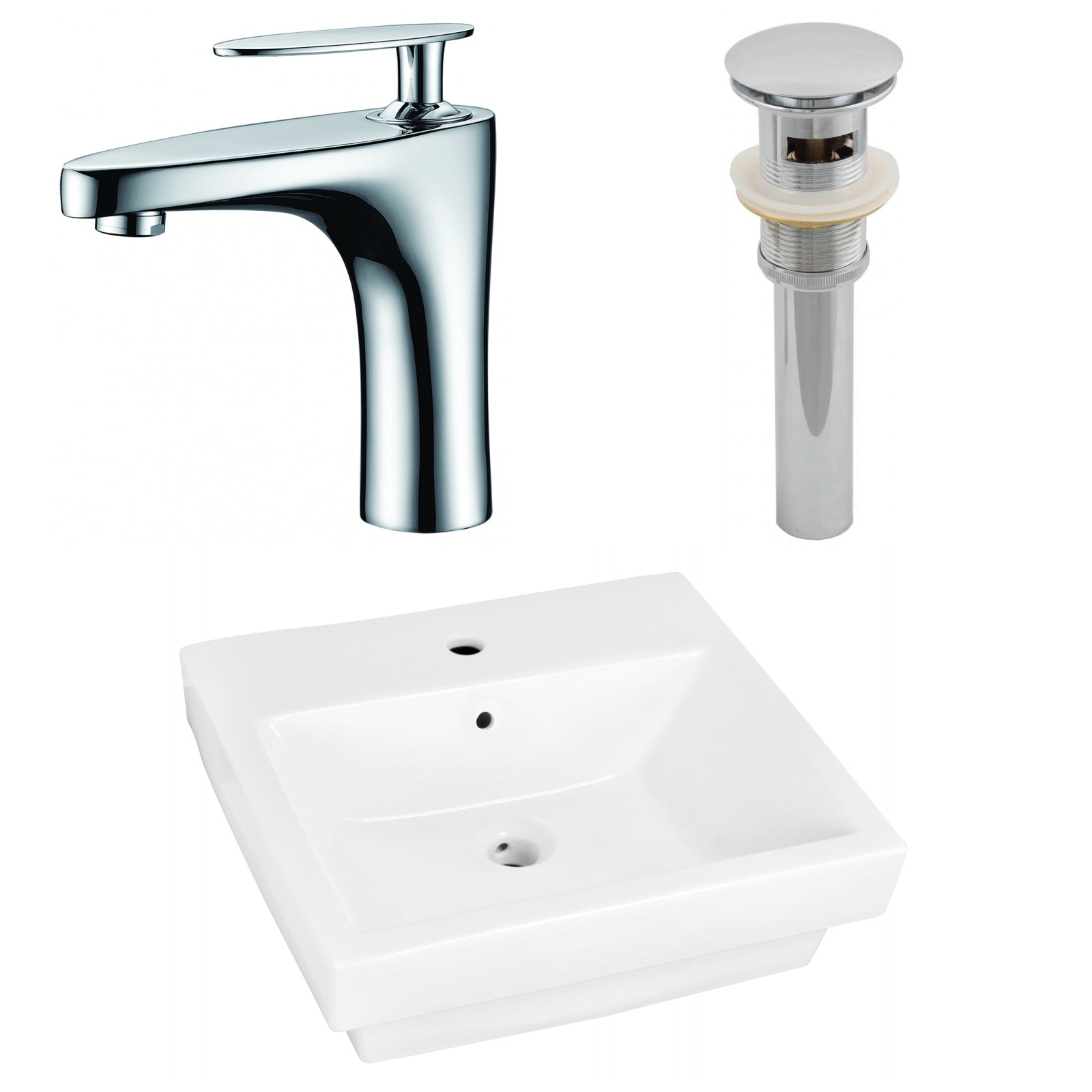American Imaginations AI-26445 19" White Rectangular Above Counter Modern Bathroom Vessel Sink Set