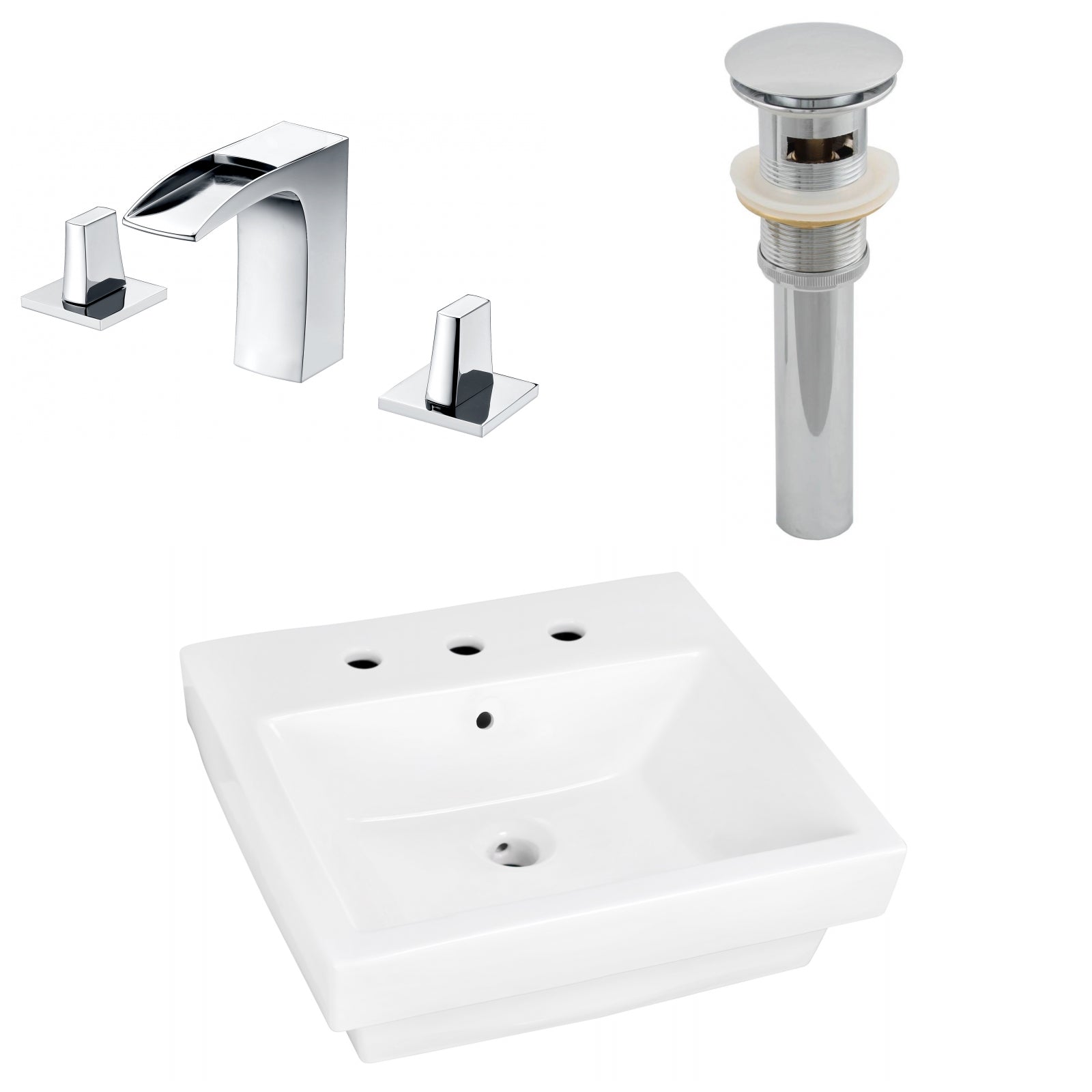 American Imaginations AI-26452 19" White Rectangular Above Counter Modern Bathroom Vessel Sink Set